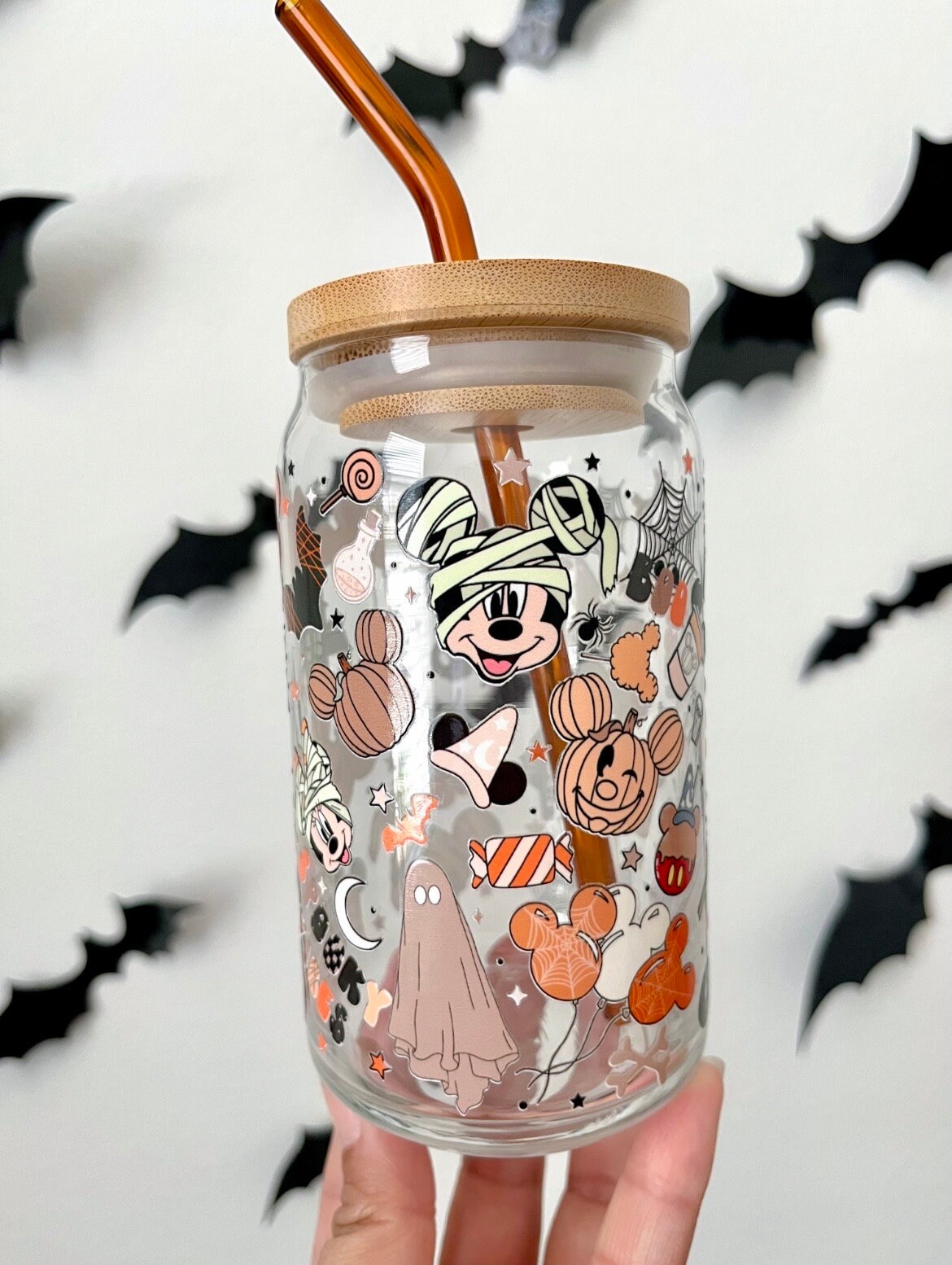 Mickey Halloween Glass Cup / Halloween Glass Cup / Iced Coffee Glass / Beer Can Glass Cup / Spooky Glass Cup / Halloween Cup