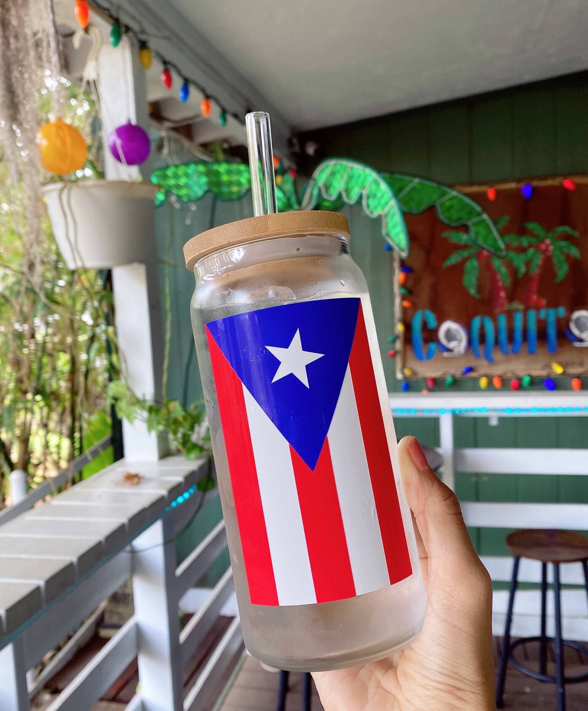 COLOR CHANGING Puerto Rico Beer Can Glass, Puerto Rican Flag Iced Coffee Glass, Boricua Glass Cup, Puerto Rico Gift, Latina Latino Glass Can