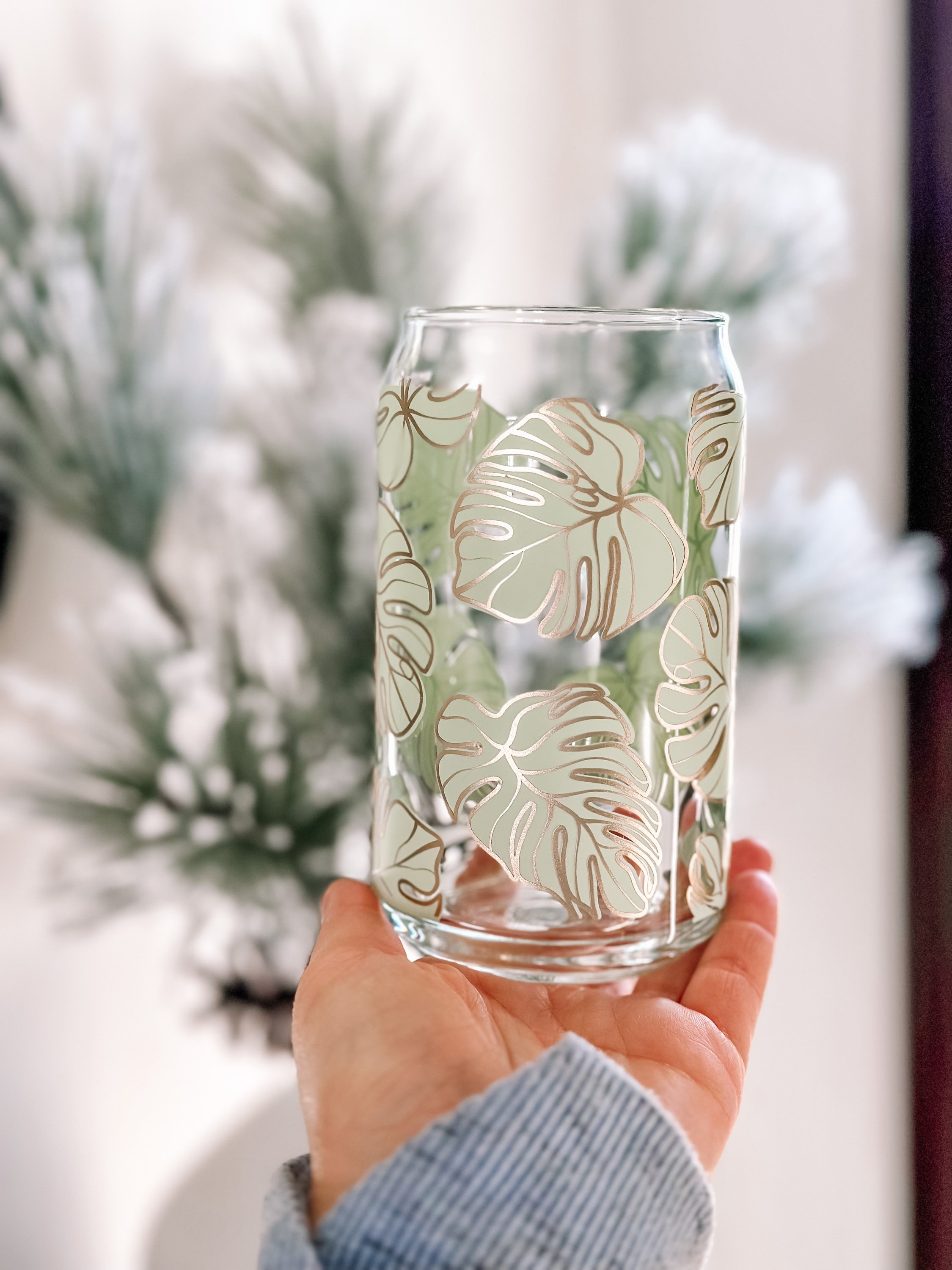 Monstera Leaf Beer Can Glass, Iced Coffee Glass Can, Beer Can Glass