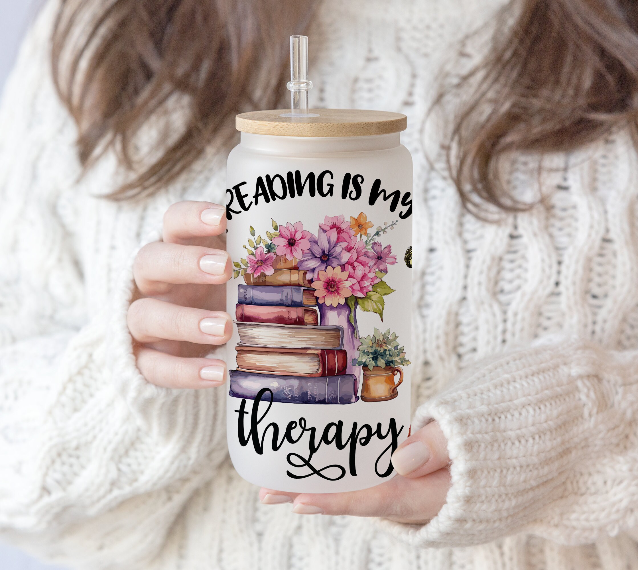 16 oz Libbey Beer Glass Can Boho Booktrovert Reading Lover | Funny Book Lover Floral Therapy | Reader Book Quotes Bookworm Booktrovert