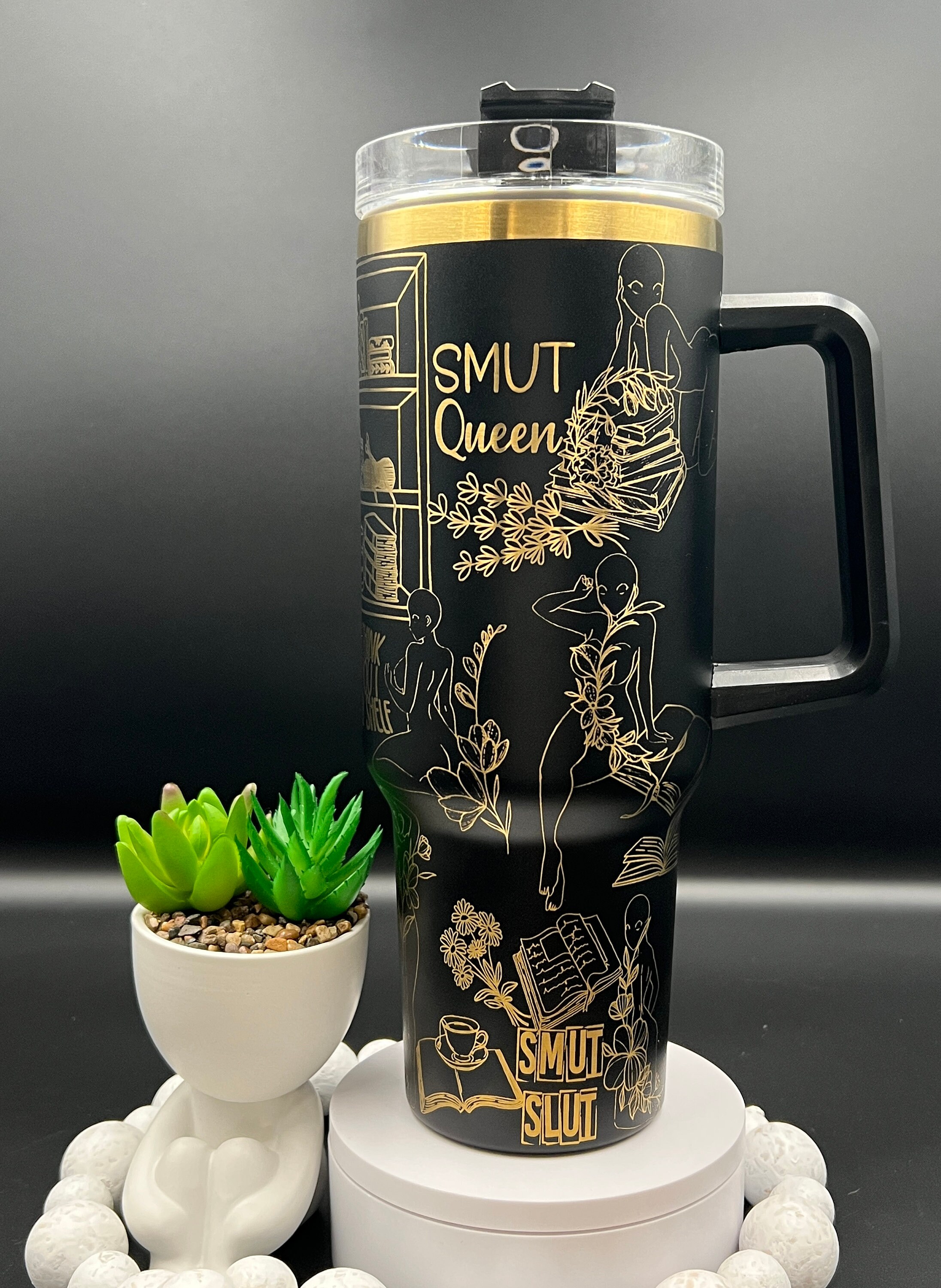 Smut Book Lover Smut Slut Laser Engraved 40oz Tumbler with Handle Lid and Straw, Custom Engraved Tumbler, Double Wall Insulated Cup