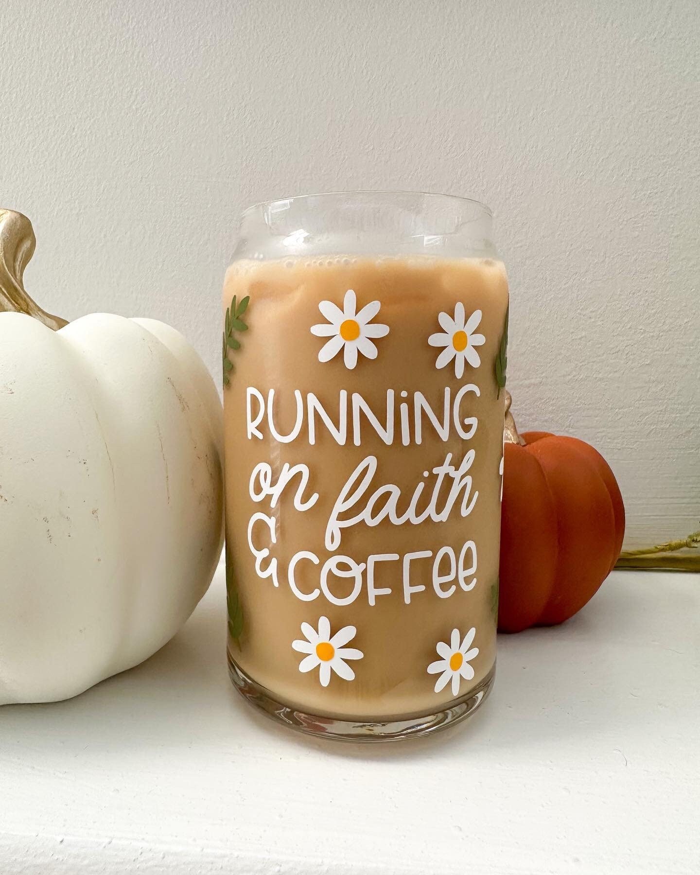 Running on Faith and Coffee Beer Can Glass, Faith and Coffee, Iced Coffee Cup, Iced Coffee Glass, Gifts for Her, Glass Coffee Cup