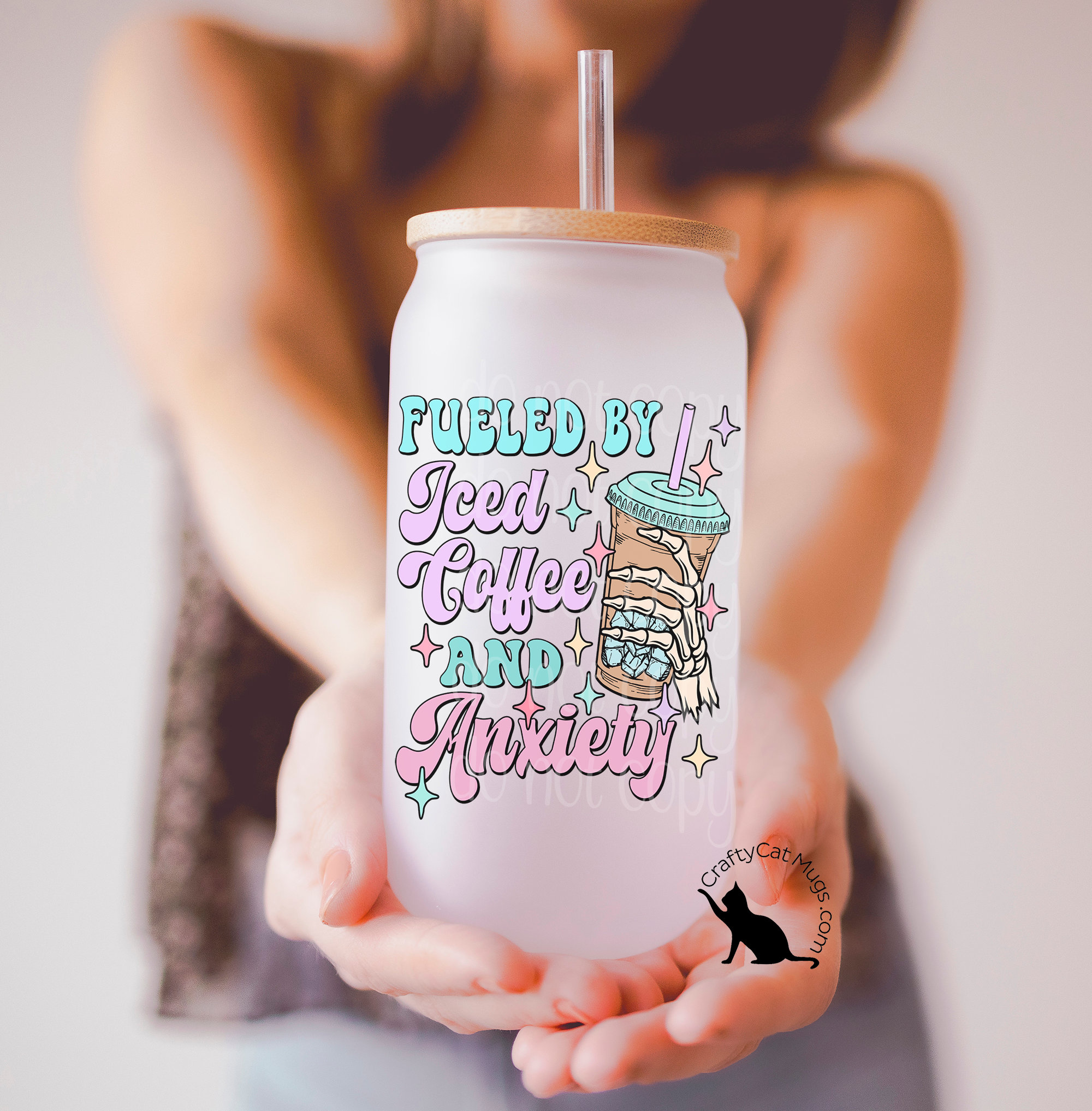 Fueled By Iced Coffee and Anxiety Glass Cup | Iced Coffee Cup | Anxiety Mug