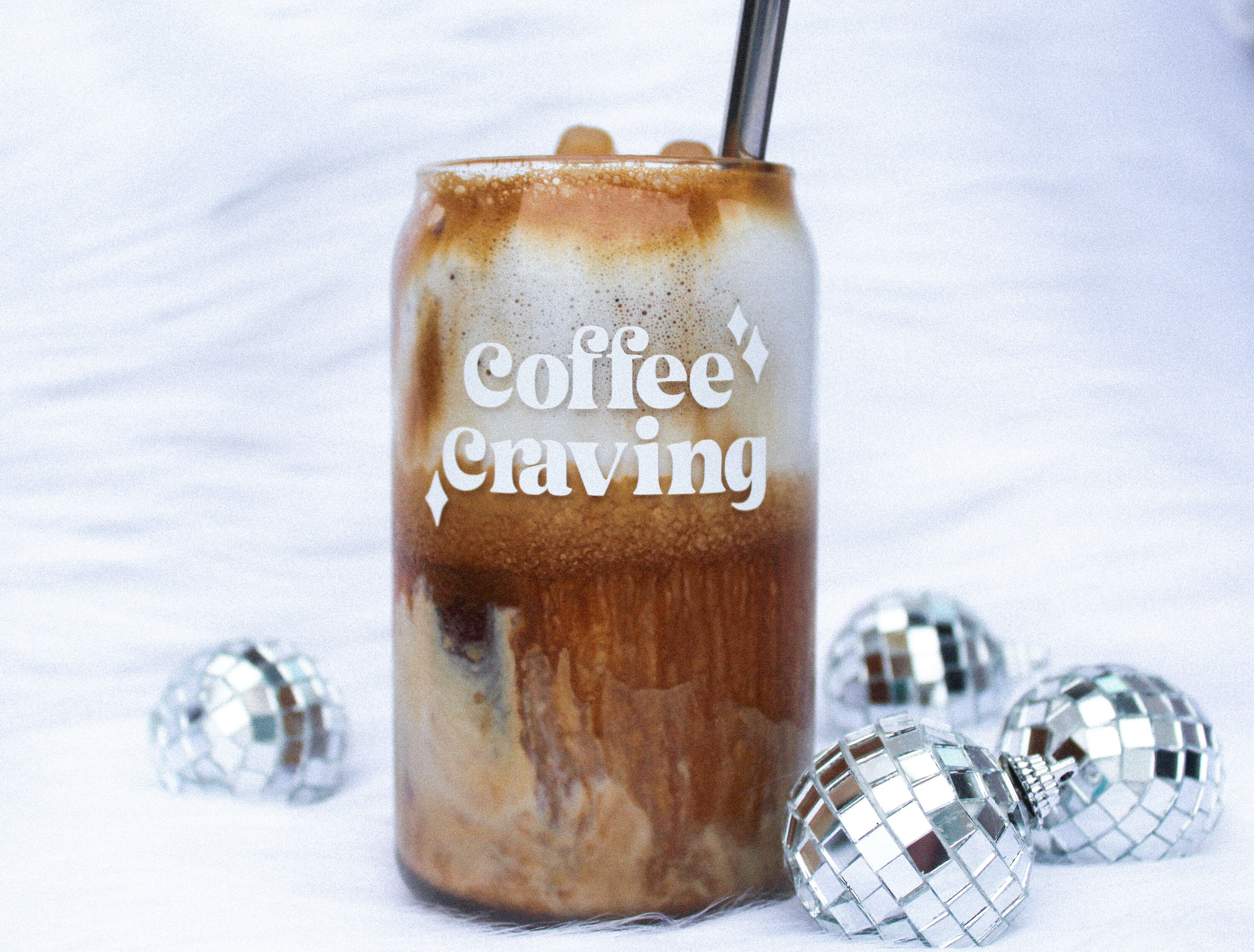 Coffee Craving | Modern Coffee Glass | Beer Can Pint Glass | 16 oz Glass | Coffee Addicts | Morning Coffee | Iced Coffee | Minimalist Coffee