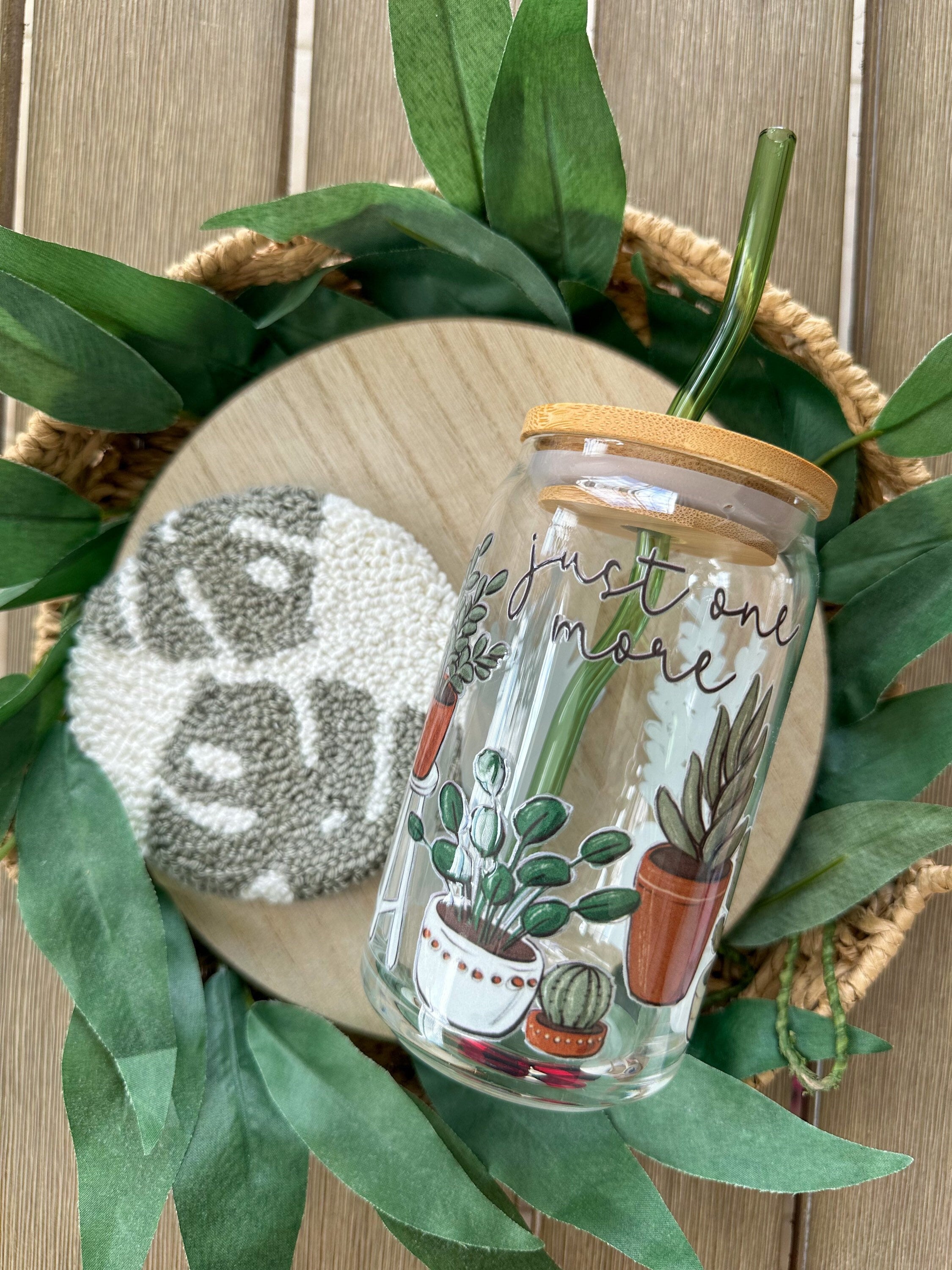 Plant Lover Beer Can Glass, Plant Glass Cup, Plant Coffee Glass, Boho Iced Coffee Glass, Plant Lover Iced Coffee Glass, Plant Mom Gift