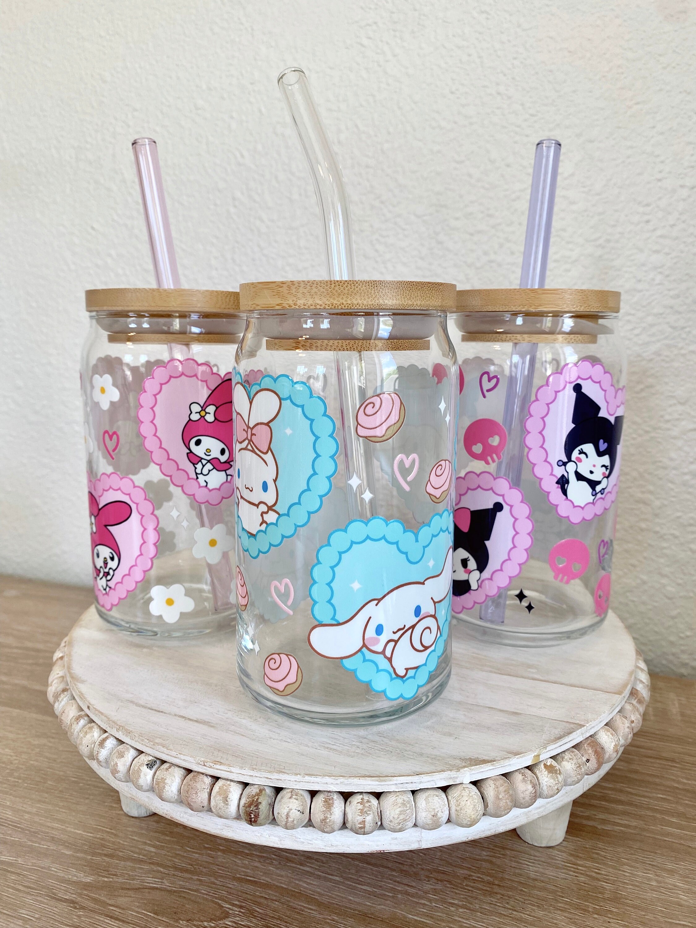 Kawaii Iced Coffee Glass, Valentines Day Beer Can Glass, Kitty Friends Cup, Gift For Her, Kawaii Glass Cup, Kitty Hearts, Galentines Gift