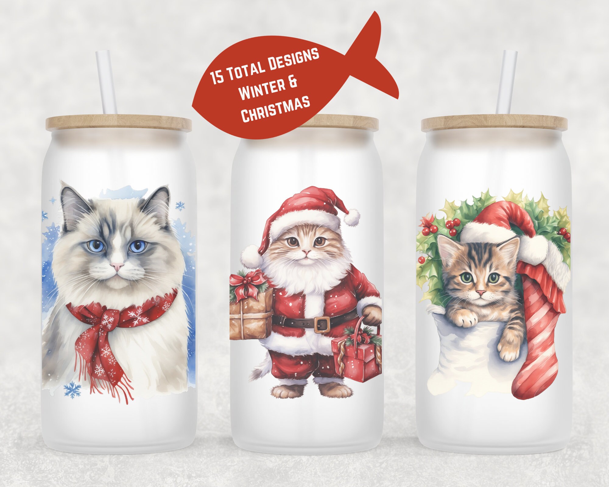 Long Hair Cats Christmas Coffee Glass | Cat Mom Gift | Cat Christmas Mug | Cat Christmas Coffee Cup | Cat Lover Coffee Mug