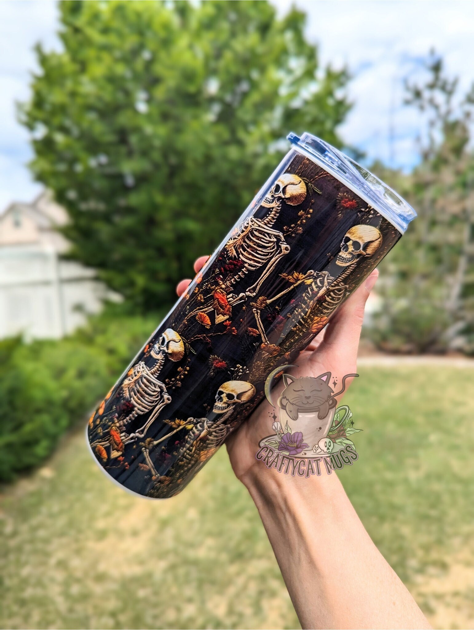 Skeleton  Tumbler | Embroidery Look Tumbler | Floral Skeleton | Cottagecore Skeleton Cup