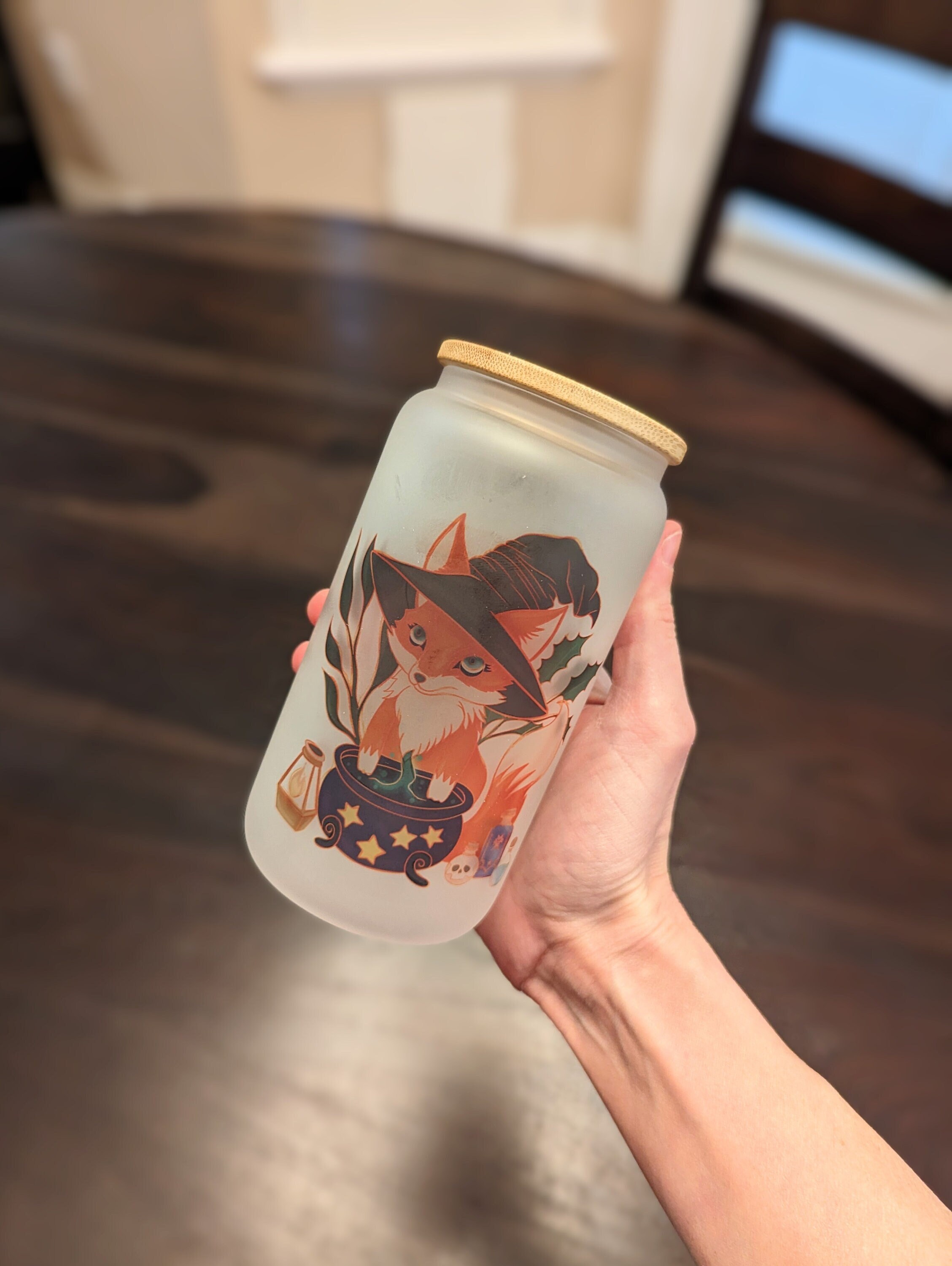 Witchy Fox Frosted Glass Cup | Iced Coffee Cup | Fox Glass | Witchy Gifts