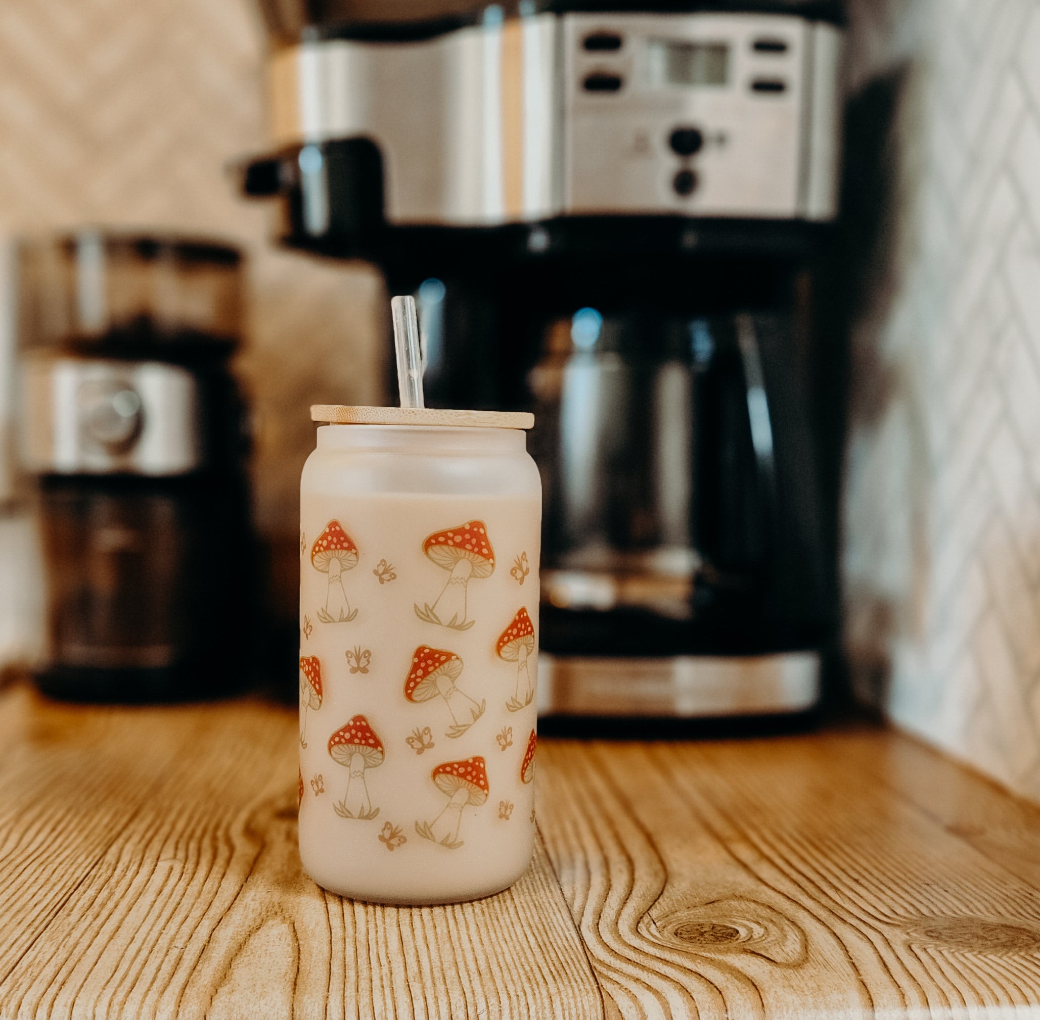 Toad stool Mushroom Cottage core Iced coffee glass, mushroom coffee cup, mushroom iced coffee cup, mushroom gift, Gifts for mom