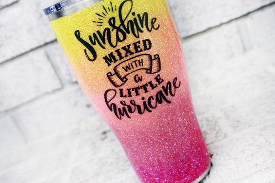 Sunshine And Hurricane Custom Glitter Cups, Pink Orange And Yellow Glitter Cup Personalized Tumbler