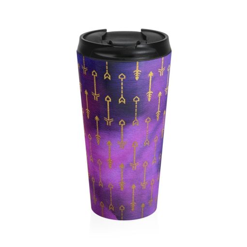 Stainless Steel Travel Mug, Arrows Boho Bohemian Hippie Travel Mug, Ombre Tribal Print Cup, 15 Ounce Tumbler, 15Oz Coffee Tea Drinkware