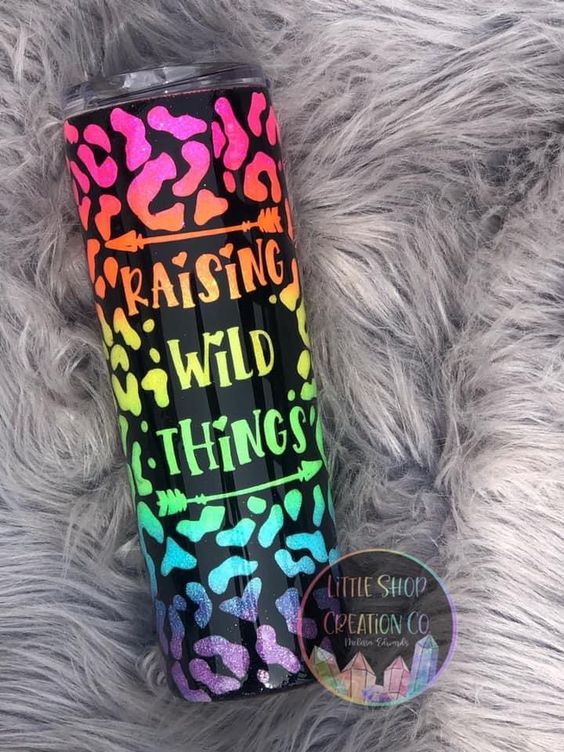 Raisine Wild Things Neon Rainbow Leopard Glitter Tumbler