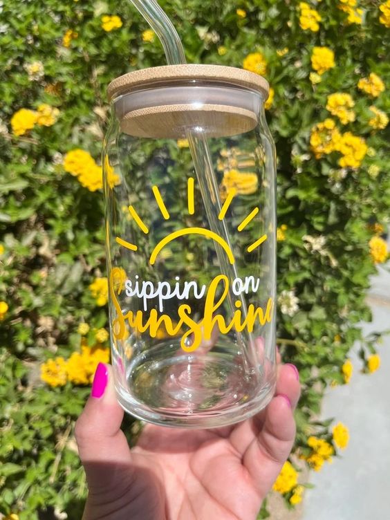 Sippin On Sunshine Glass Cup, Summer Cup, Iced Coffee Glass Tumbler