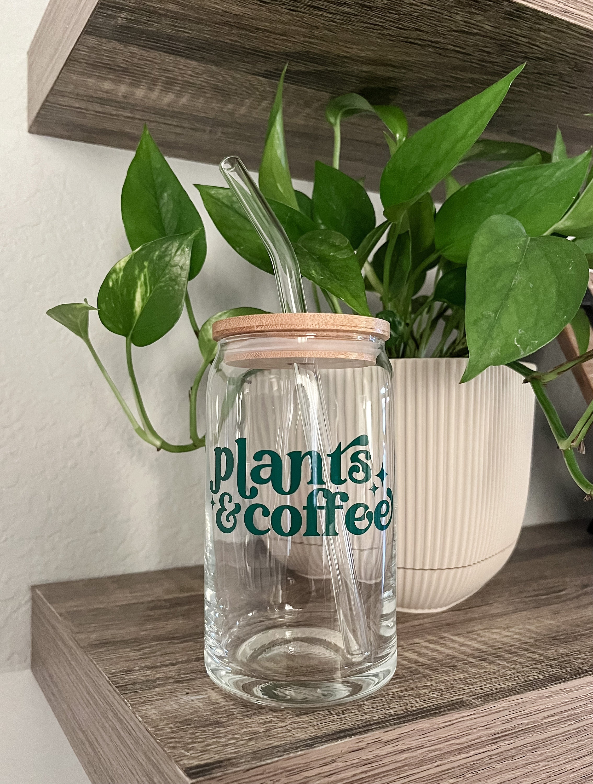 plants and coffee glass cup, plant lover gift, plant lover coffee glass