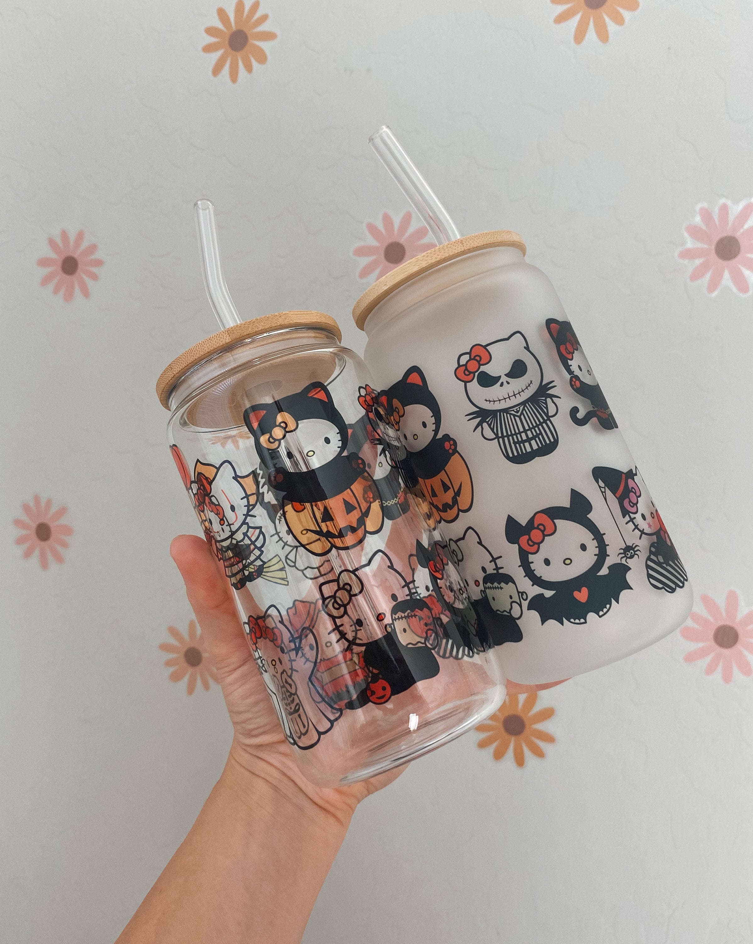 Halloween glass can cup  | character glass cup kitty lover | Halloween cups | spooky season cups | horror gifts | gifts for her | cute cups