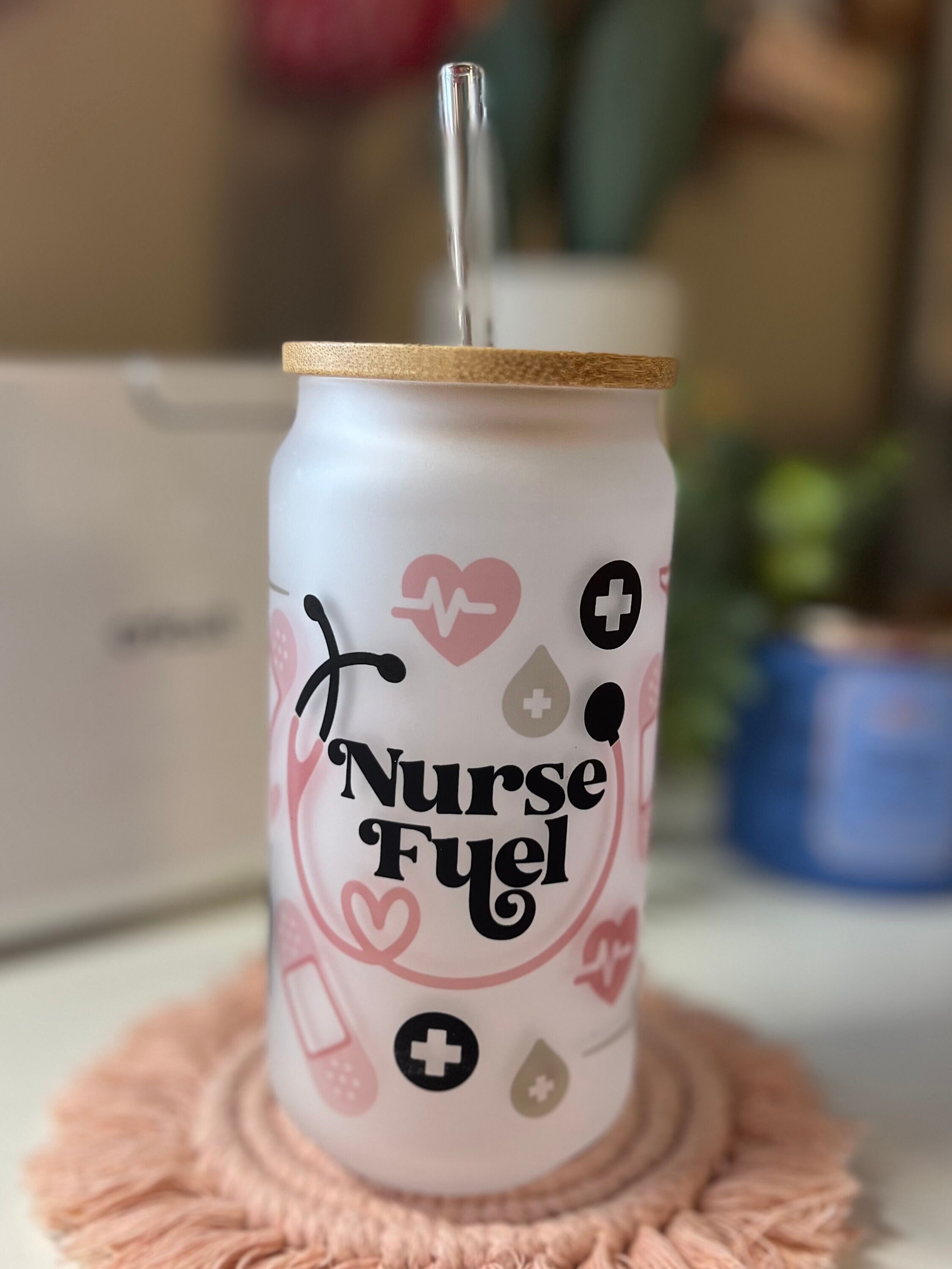 Nurse Fuel Beer Can Glass | Iced Coffee Glass | Gift For Her | Nurse Frosted Glass Can | Gift for Nurse