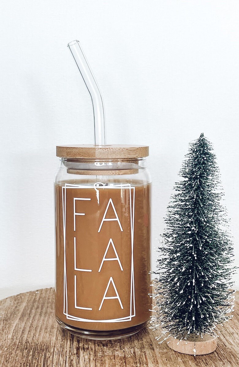 FaLaLaLa Beer Can Glass, Christmas Iced Coffee Glass, Iced Coffee Can Glass Cup