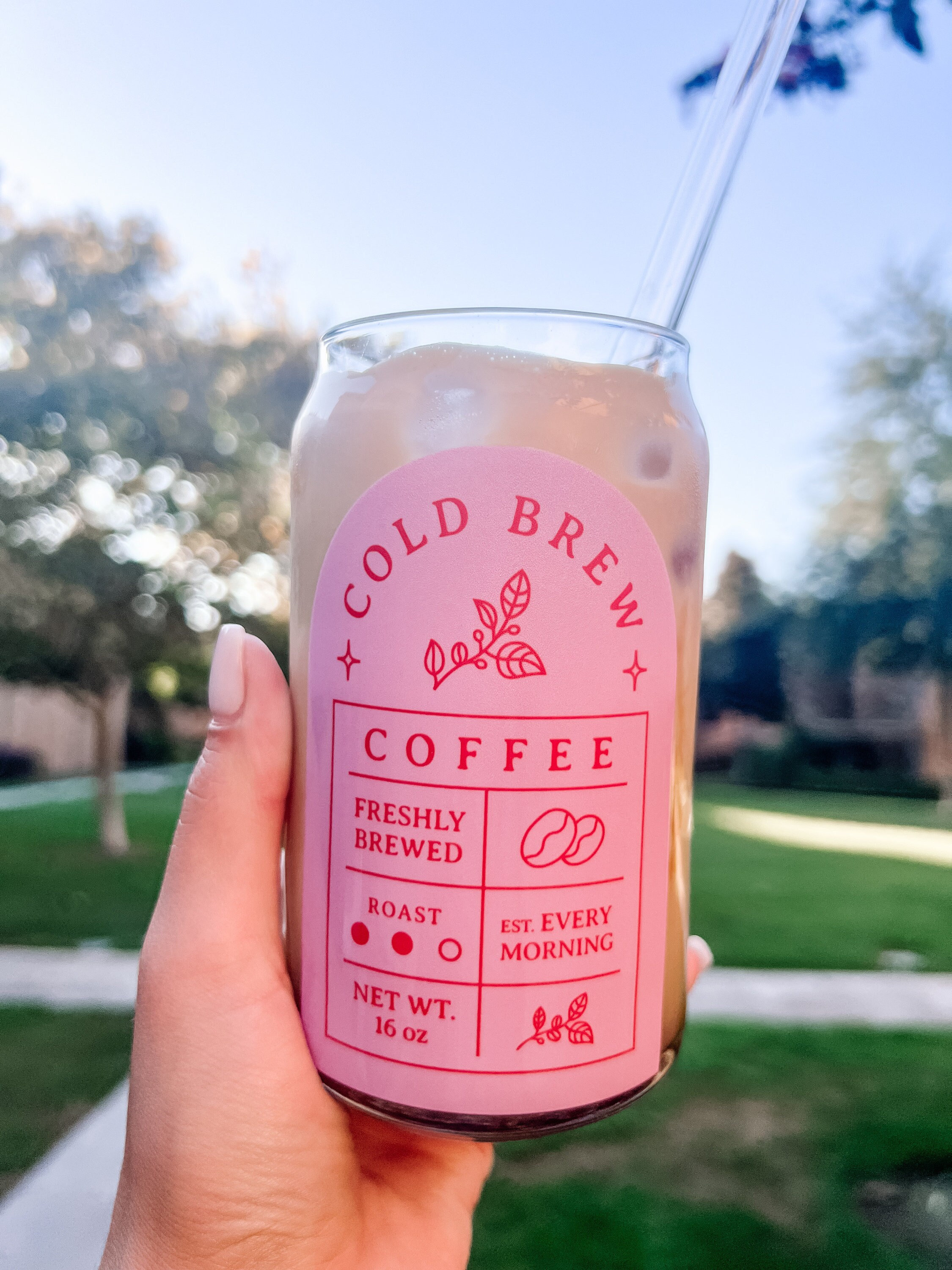 Cold Brew Glass Can | Aesthetic Iced Coffee Cup | Coffee Glass Cup | Trendy Glasses | Boho Iced Coffee Glass