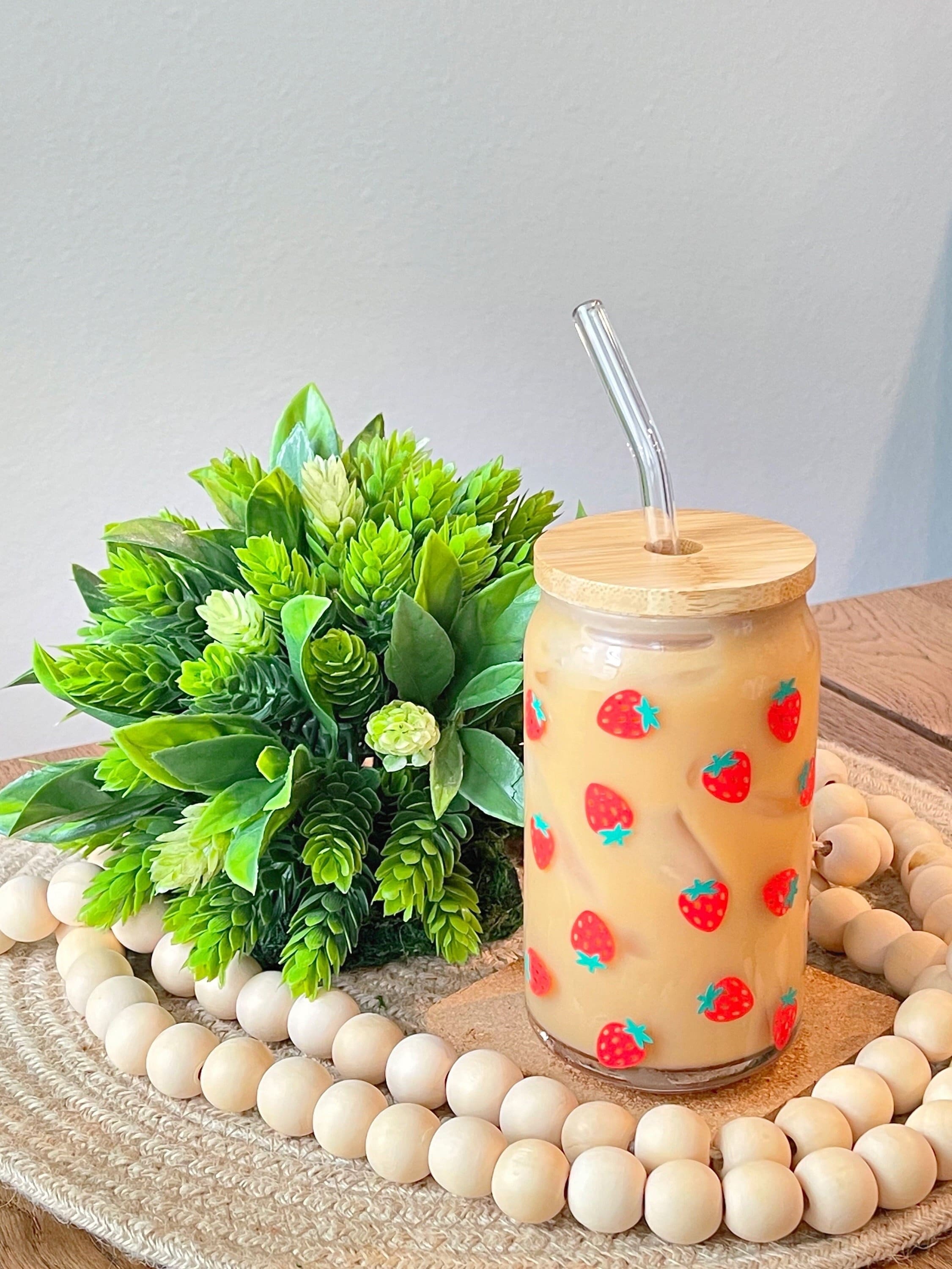 Mini Strawberry Beer Can Glass, Strawberry Cup, Iced Coffee Glass, Aesthetic Coffee Glass, Kawaii Cup, Fruit Glass Cup, Valentines Day Gift