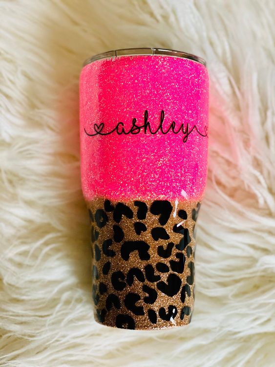 Pink Cheetah Glitter Tumbler