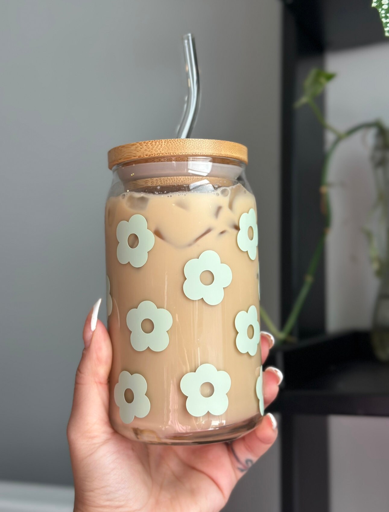 Flower Cup | Groovy Flower Cup | Cute Cup for Spring | Spring Glass Cup | Iced Coffee Glass | Glass Can | Cute Cup | Trendy Cup