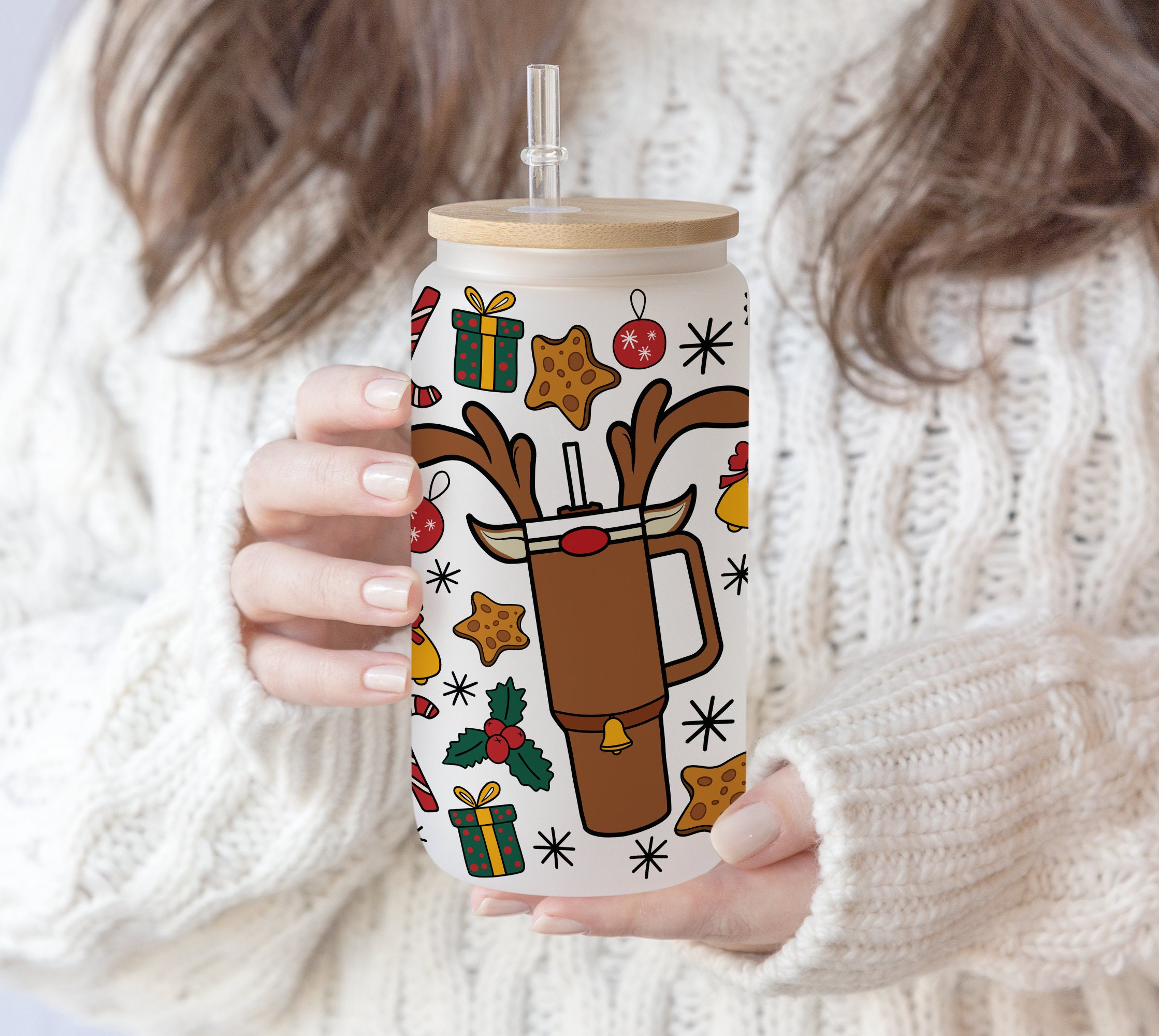 16 oz Libbey Beer Glass Can Funny Quencher tumbler Christmas Tree | Santa Reindeer | Chirstmas Light Digital Download PNG