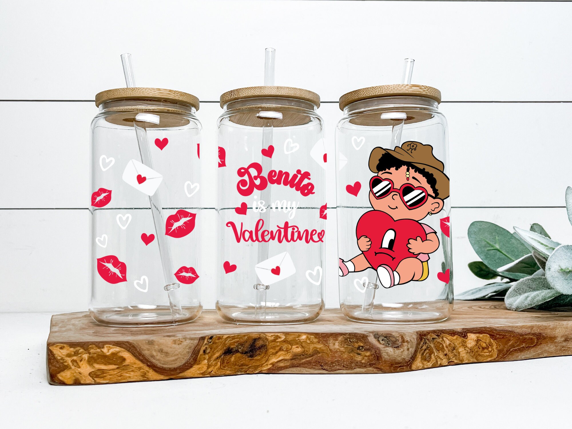 Benito is My Valentine  Glass Can | Bad Bunny Iced Coffee Cup | Frosted Glass