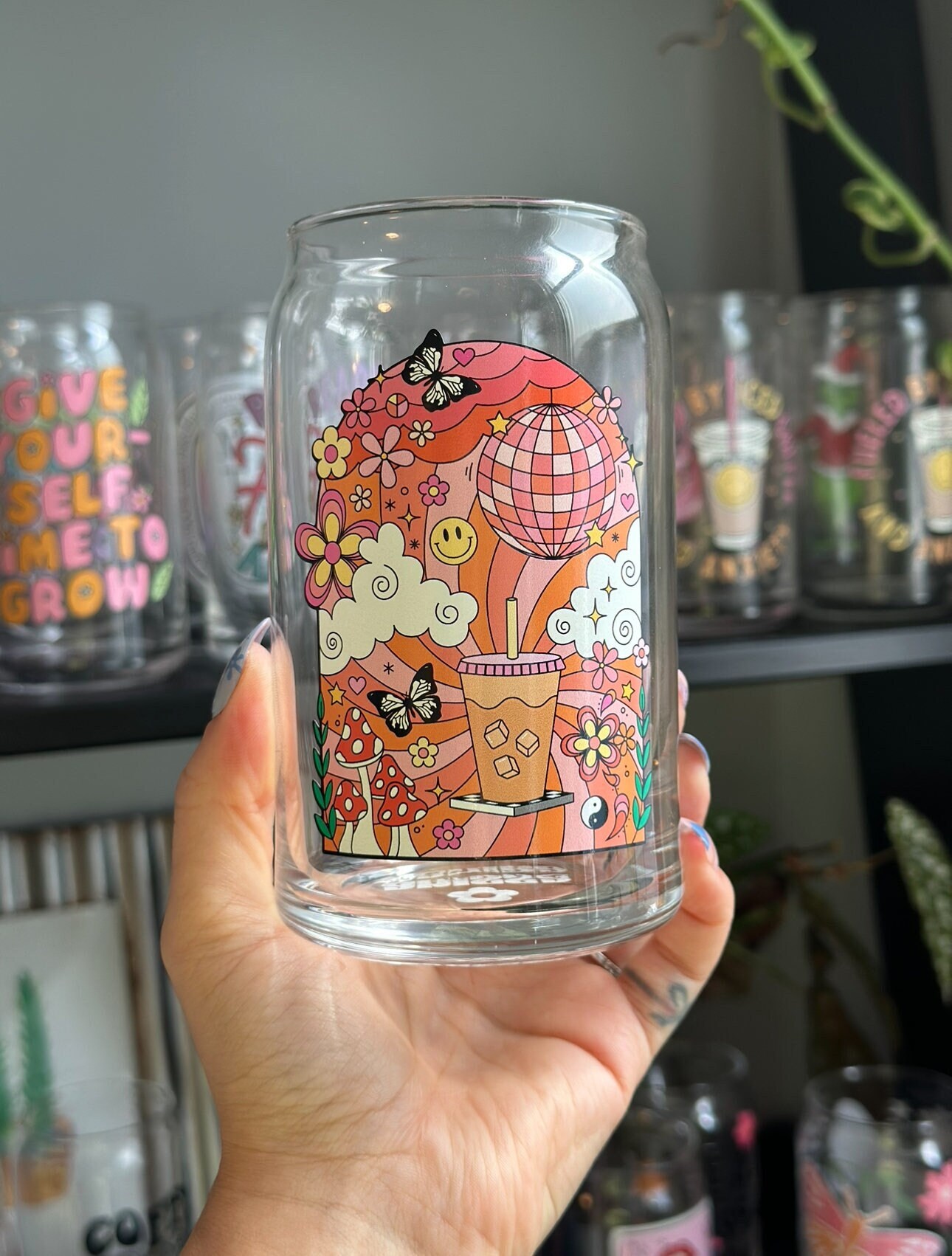 Fun Coffee Cup | Cute Iced Coffee Glass | Glass Cup | Coffee Glass | Iced Coffee Glass | Glass Can | Cute Cup | Trendy Glass Cup