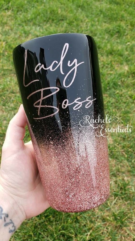 Black and Rose Gold Ombre Glitter Tumbler