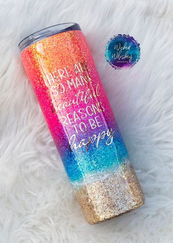 Beach Glitter Tumbler, Ombre Glitter Tumbler, Pink Orange Beach Tumbler