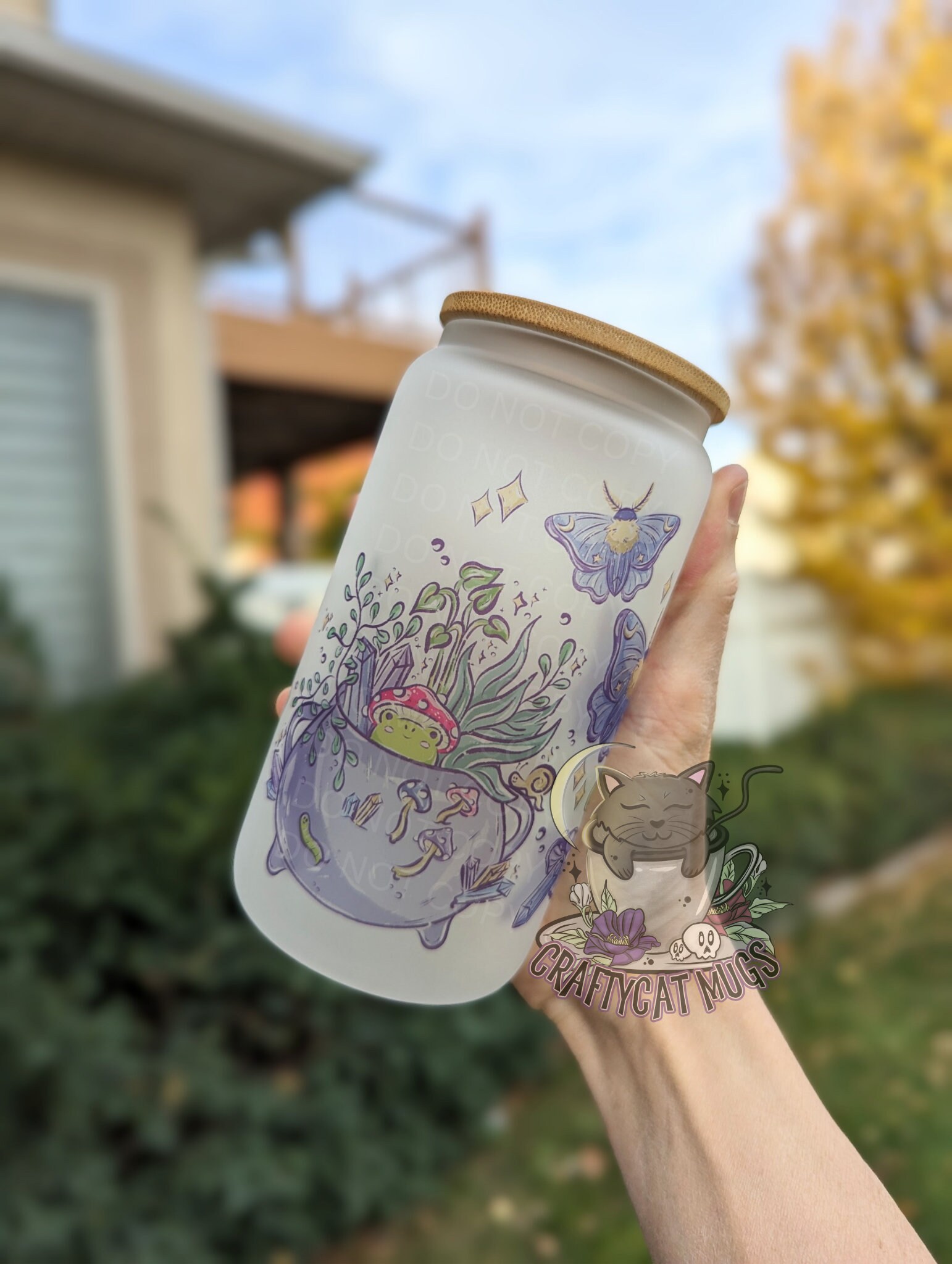 Frosted Glass Can | Iced Coffee Cup | Whimsical Coffee Glass | Witchy Frog Magic Mug