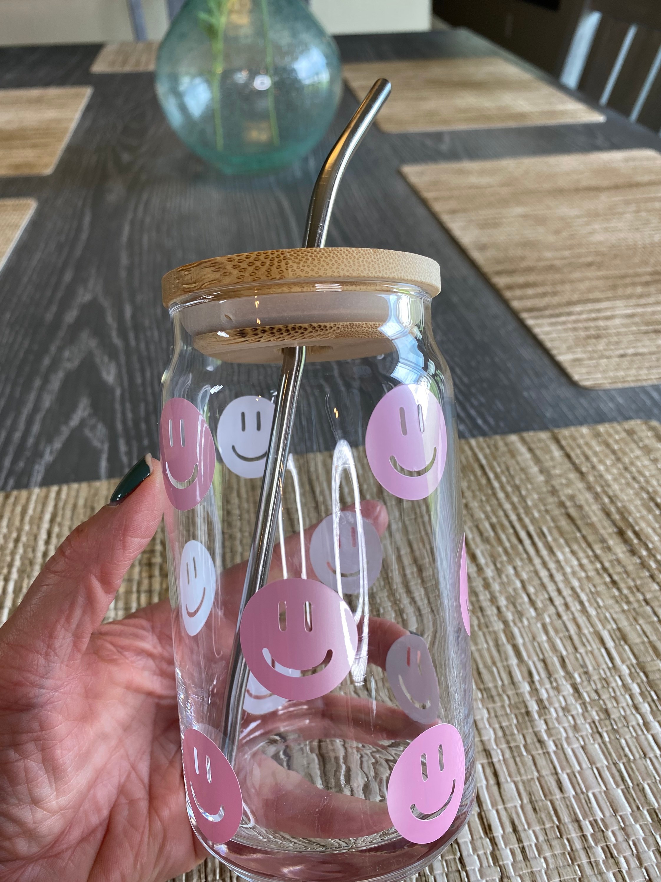 Pearly Pink Smiley Soda Can Glass