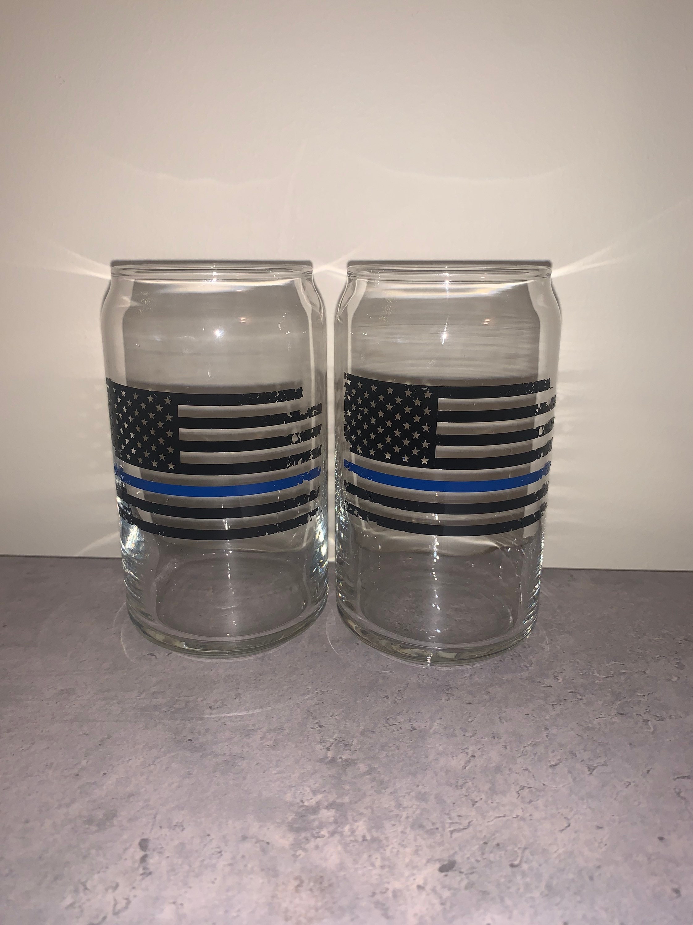 Thin blue line Beer Can Glass