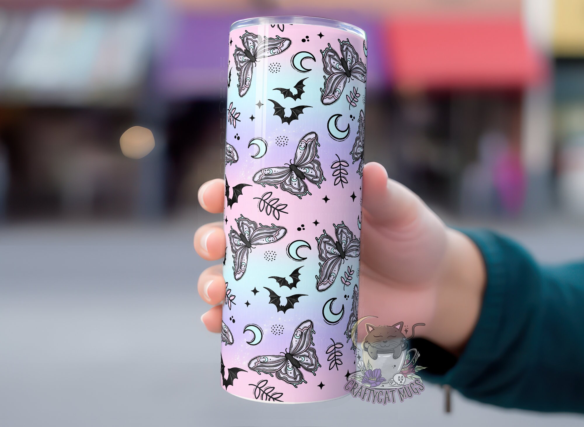 Moths and Bats Tumbler | Moon Tumbler | Spooky Gift | Witchy Gift