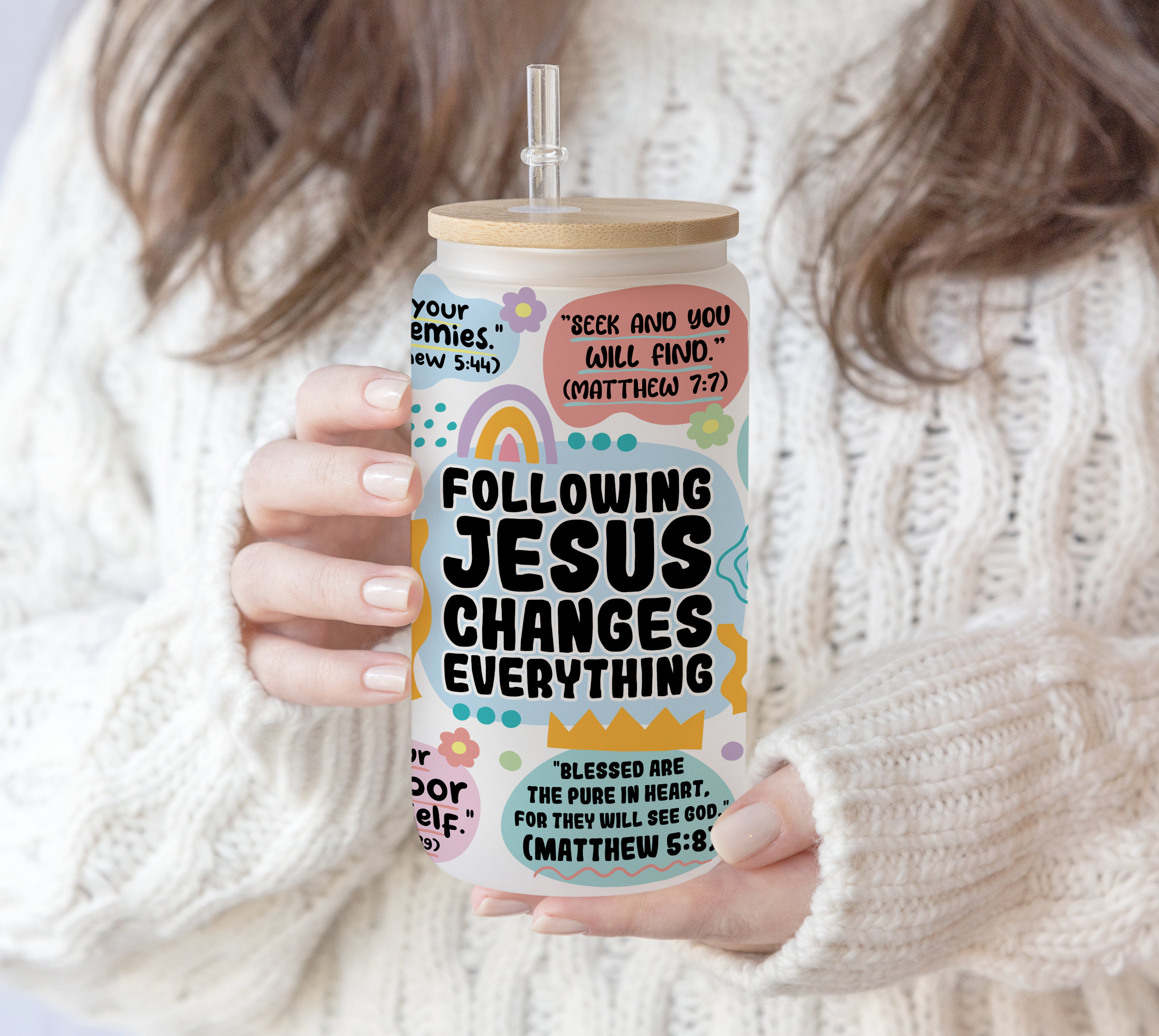 16 oz Libbey Glass Can Tumbler Sublimation Daily Bible Affirmations Jesus Christian | Bible verse libbey | Cute Gift for Christian PNG