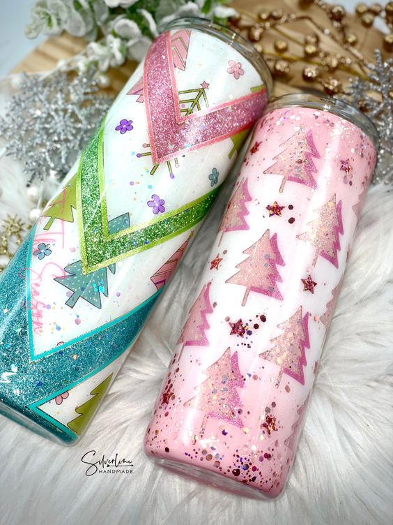 Pink And Pastel Christmas Tree Custom Glitter Tumbler