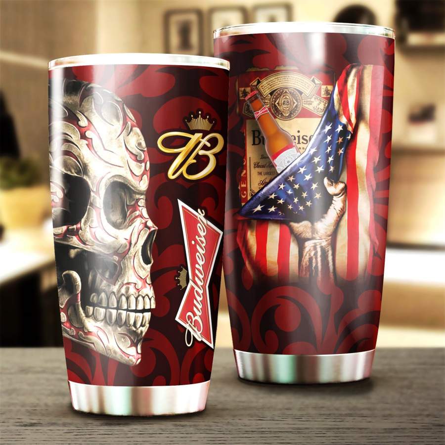 Budweiser Brand Beer 20 Oz Steel Mug Stainless Steel Tumbler Cup ,Budweiser Brand Beer Steel Tumbler, Budweiser Wooden Pattern 30 Oz Steel Mug