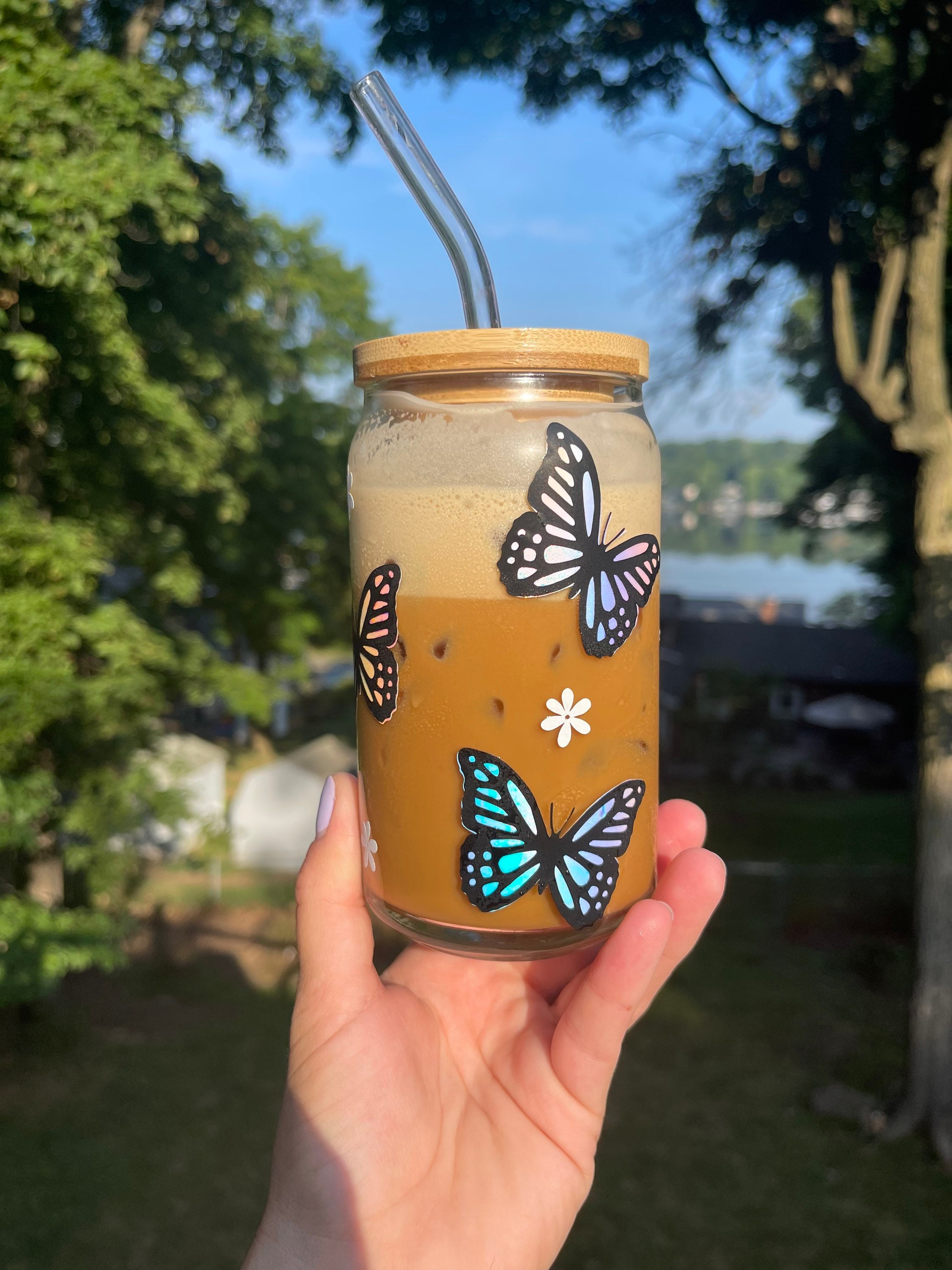 Butterfly Beer Can Glass, Butterfly Iced Coffee Cup