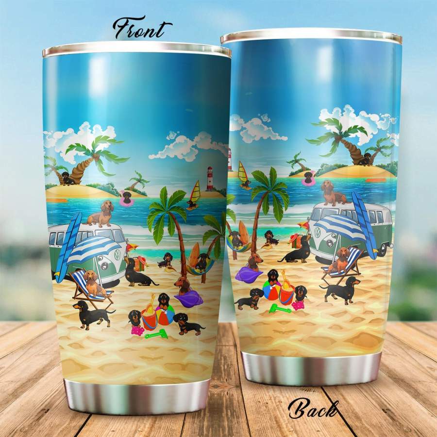 Dachshund Camping Beach Stainless Steel Insulated Tumbler Cups