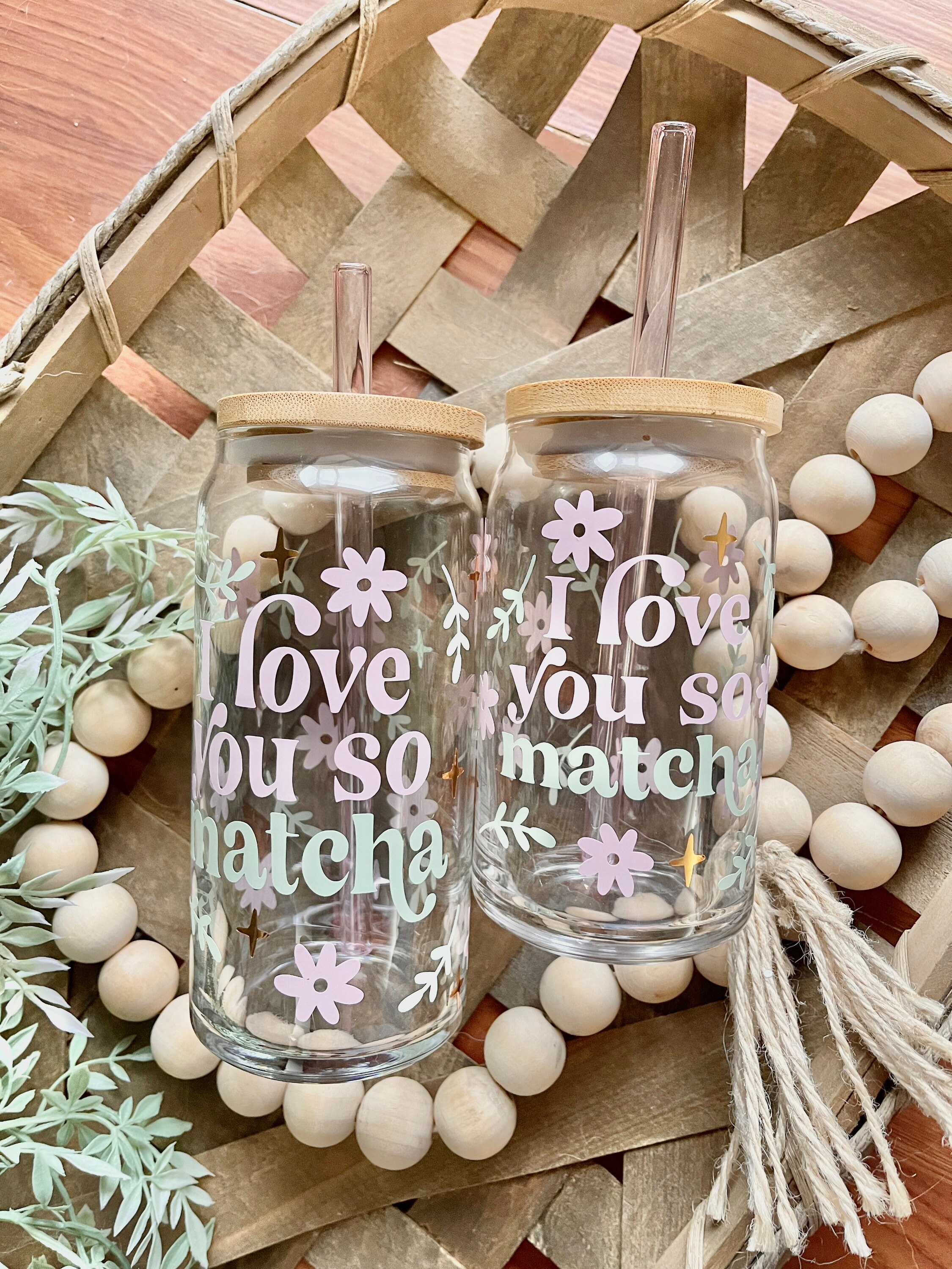 Matcha Beer Can Glass | daisy coffee glass | Best Friend gifts |  coffee glass | iced coffee glass | love you so matcha