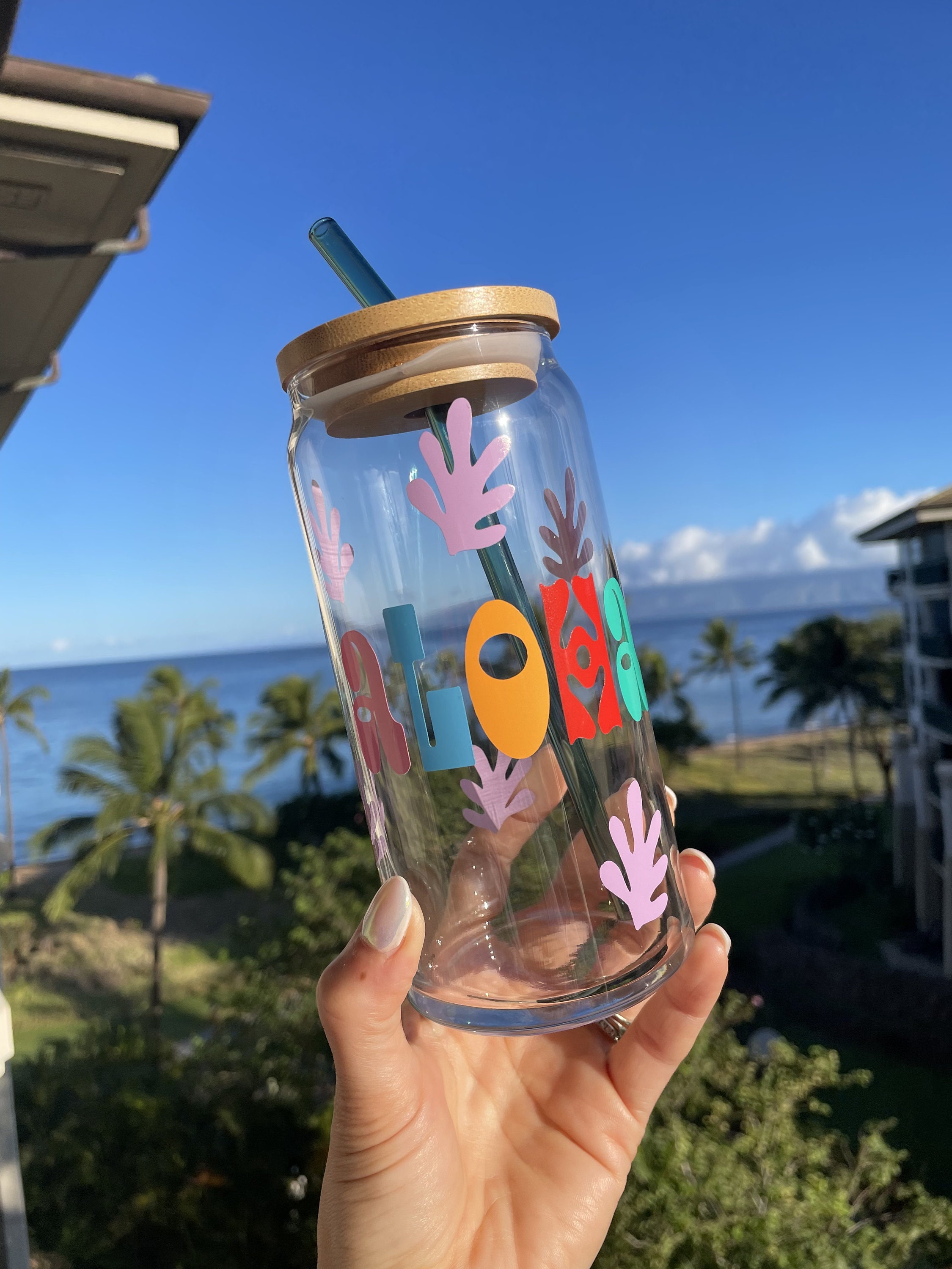 20oz Aloha Coffee Cup, Matisse Inspired Can Glass, Abstract Art Coffee Cup, Vacation Cups, Hawaii Vacation Cups, Aloha Mug, Colorful Cup