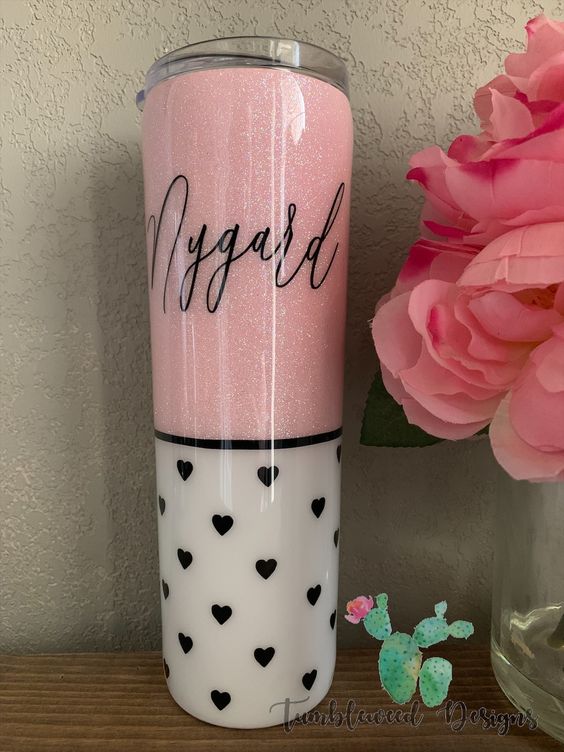 Pink Hearts Glitter Tumbler