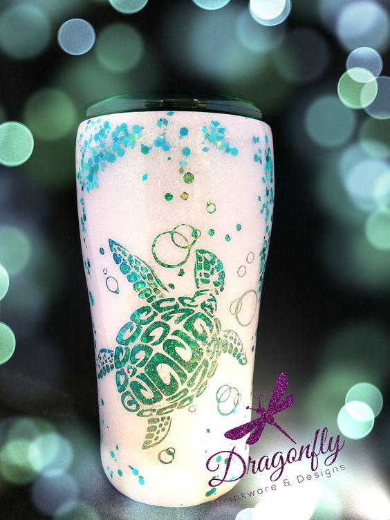 Sea Turtle Peek A Boo Glitter Tumbler