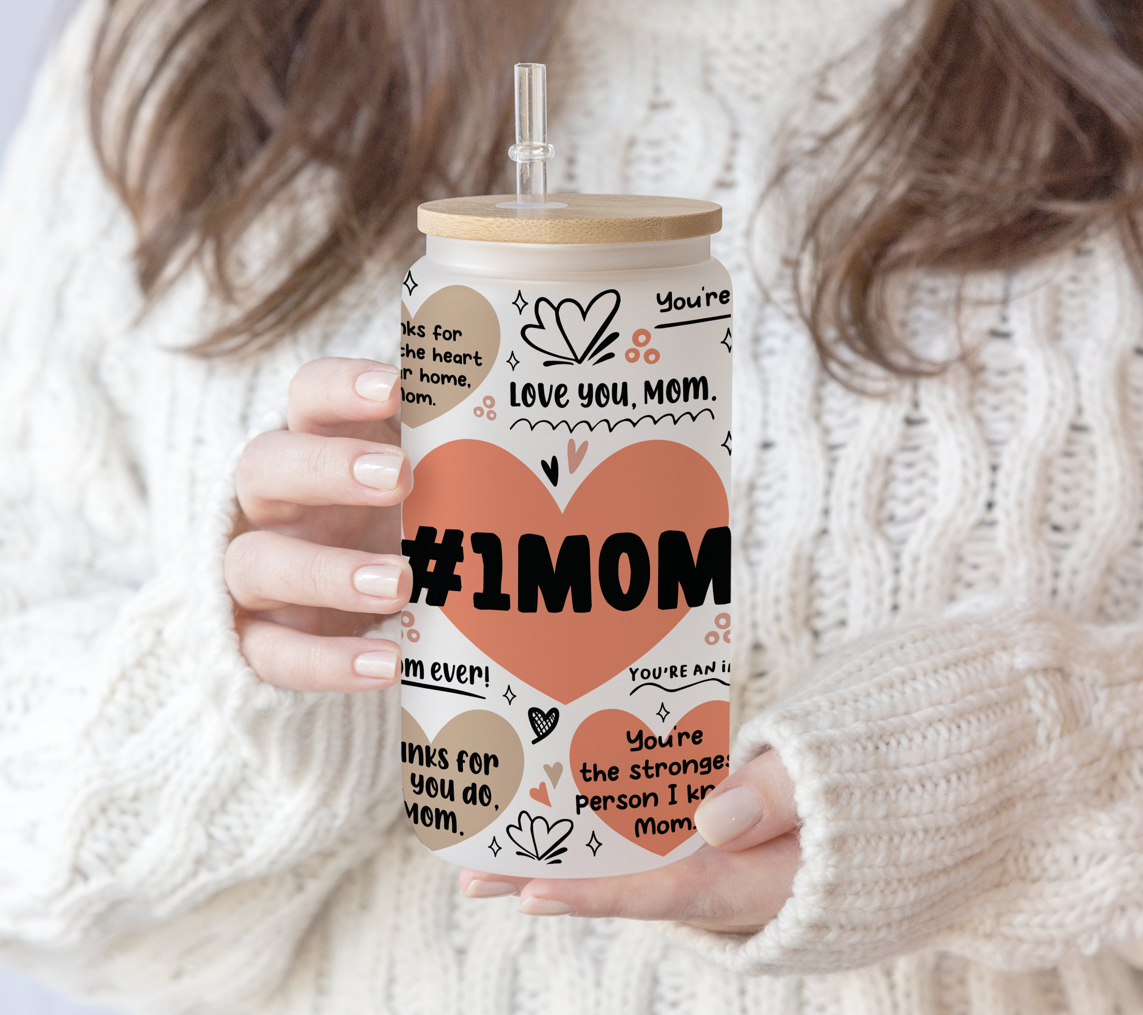 2 Designs 16 oz Libbey Glass Can Sublimation #1Mom Boho Best Mom Ever | Mother’s Day Gift Mom Daily Affirmations | Gift for Mother’d Day PNG