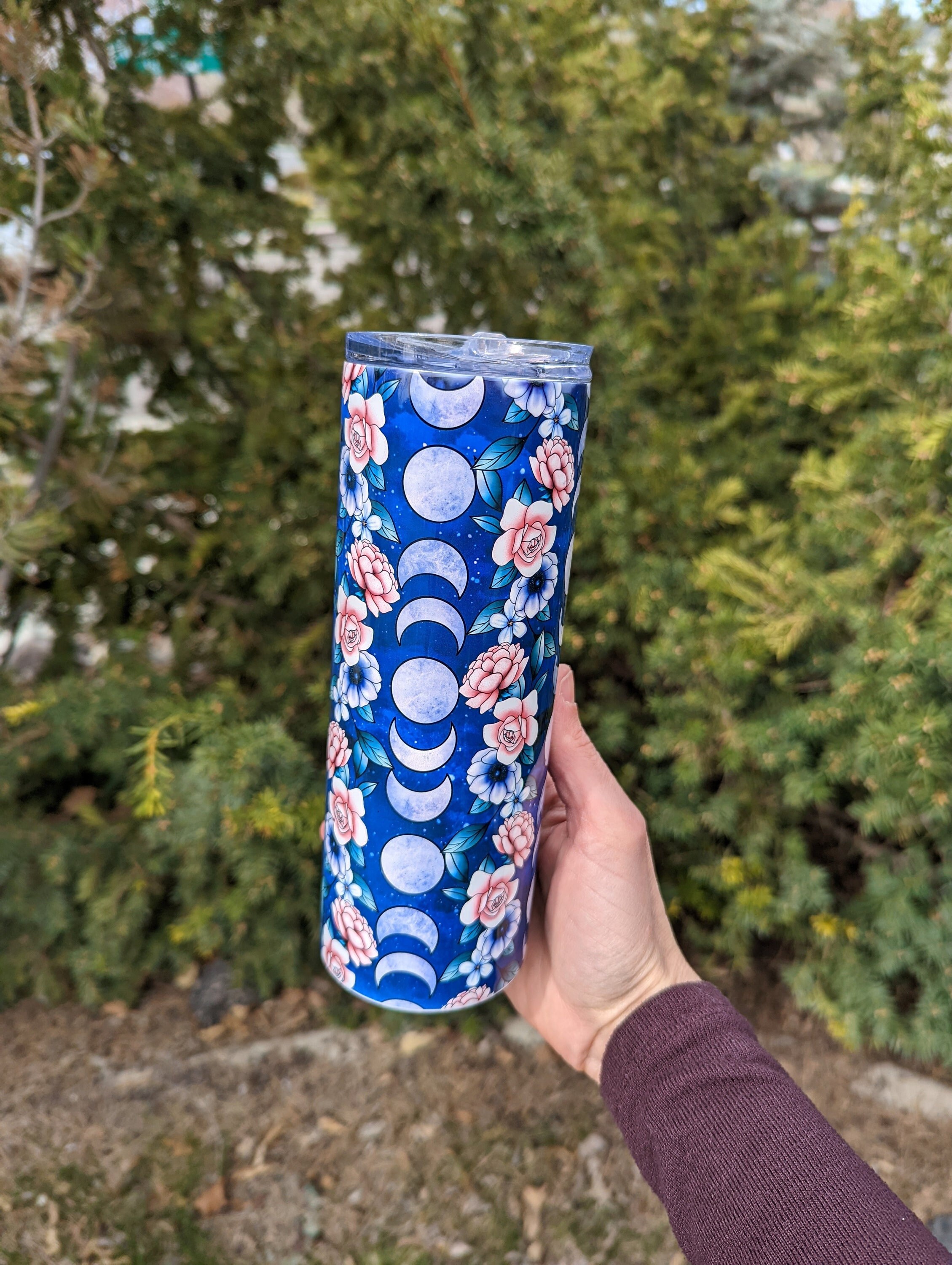 Floral Celestial Tumbler | Floral Moon Tumbler | Moon Phases Cup