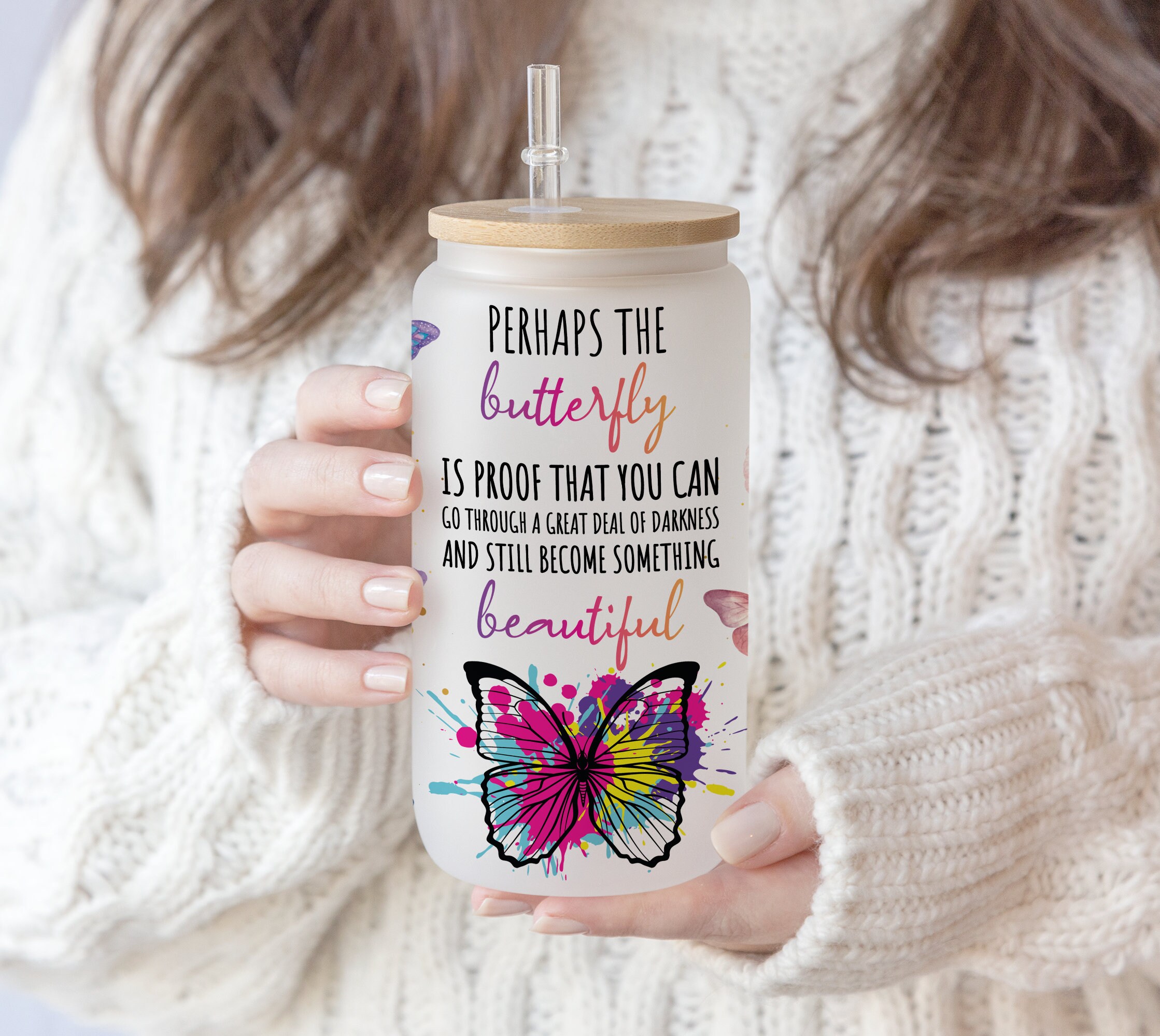 2 Files 16 oz Libbey Glass Can Bible Butterfly Sublimation Designs, Daily Affirmations,Biblical Glass can Design, Christian Tumbler Pen wrap