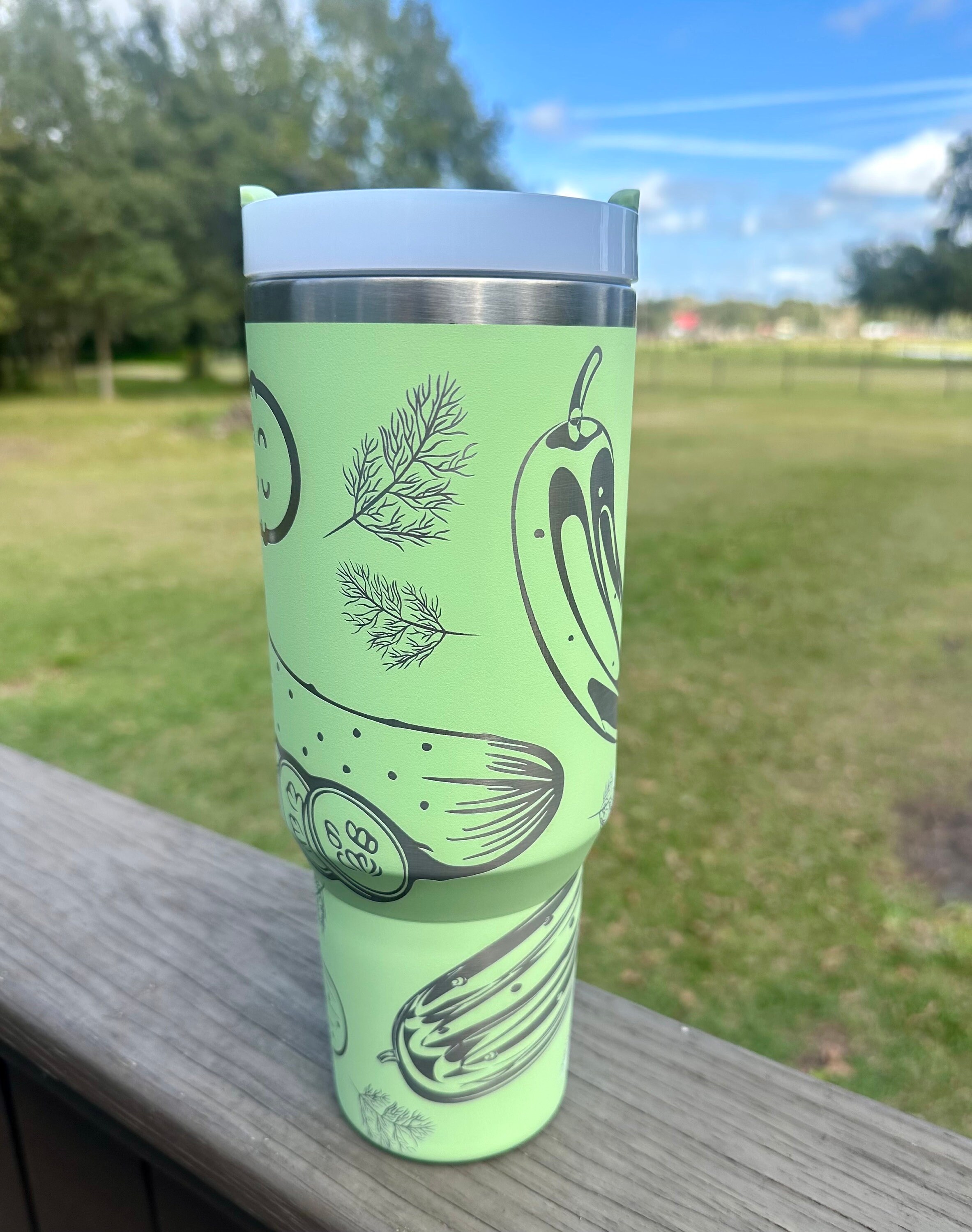 Pickle | Dill 40 oz Stainless Steel Insulated Tumbler with Handle, Laser Engraved tumbler