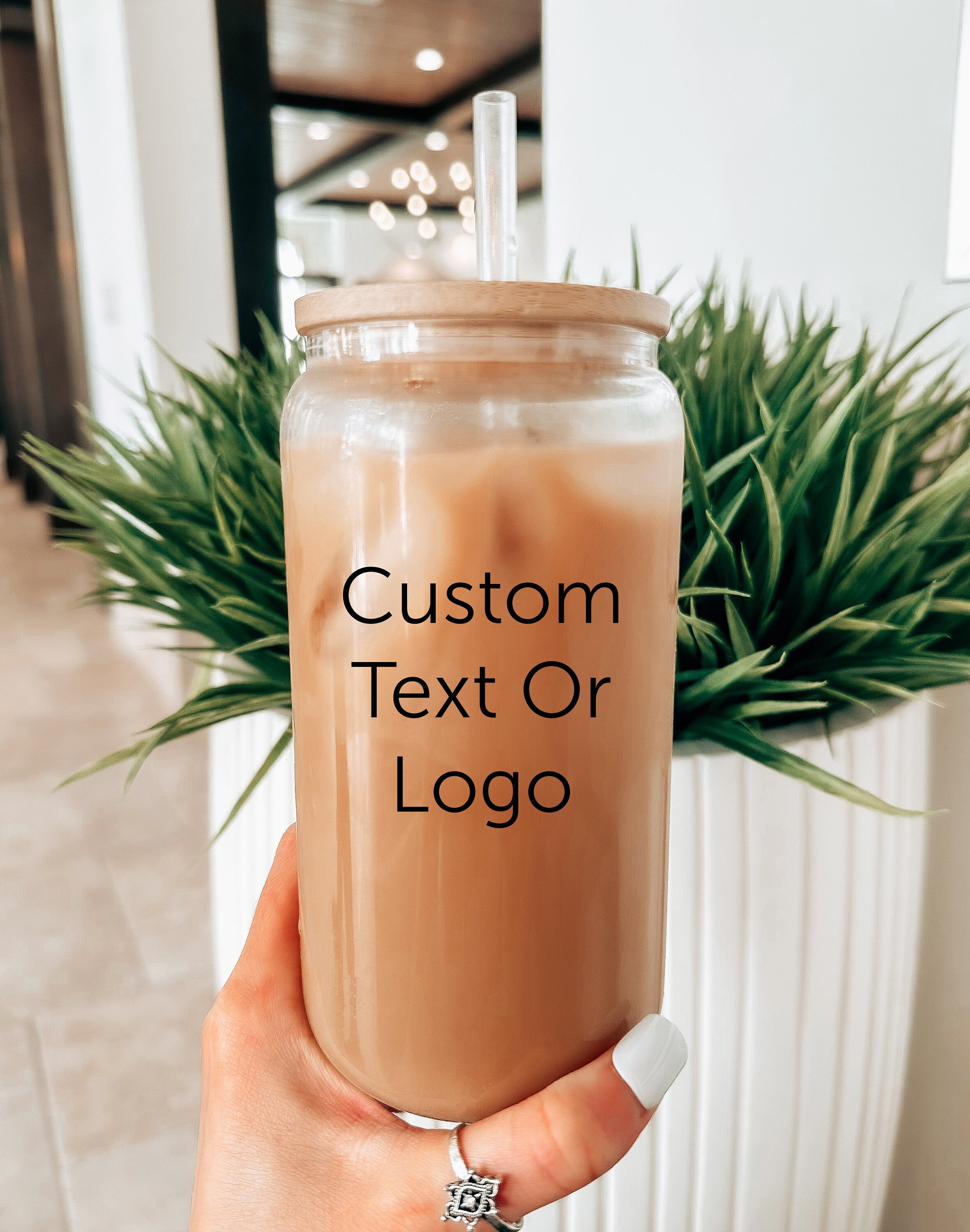 Custom Logo Iced Coffee Cup With Lid And Straw, Custom Beer Glass Tumbler, Customizable Tumbler, Personalized Design Company Logo Ice Coffee