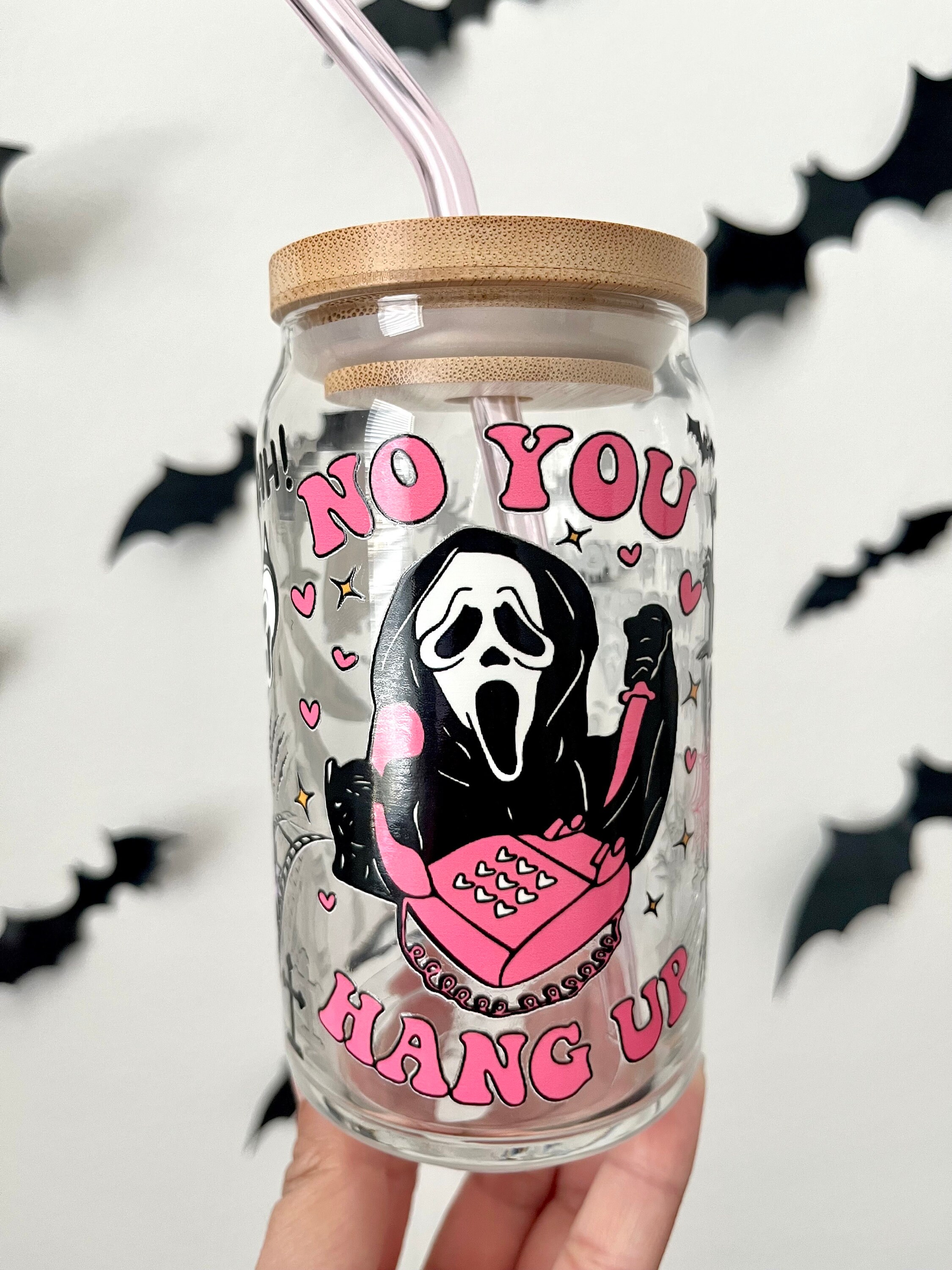 Ghostface Glass Cup / Halloween Glass Cup / Iced Coffee Glass / Beer Can Glass Cup / Spooky Glass Cup / Halloween Cup